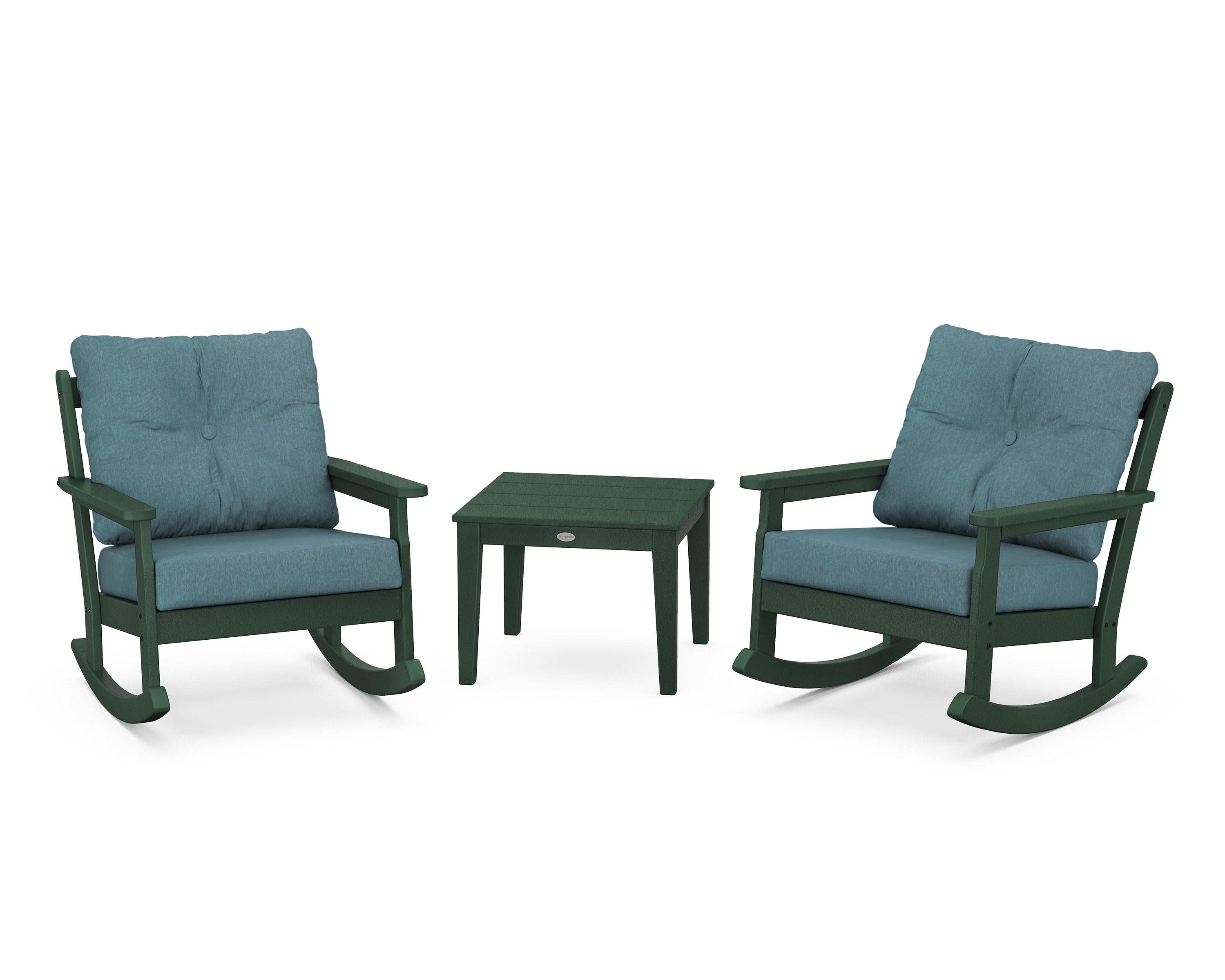 Vineyard 3-Piece Deep Seating Rocker Set in Green / Ocean Teal