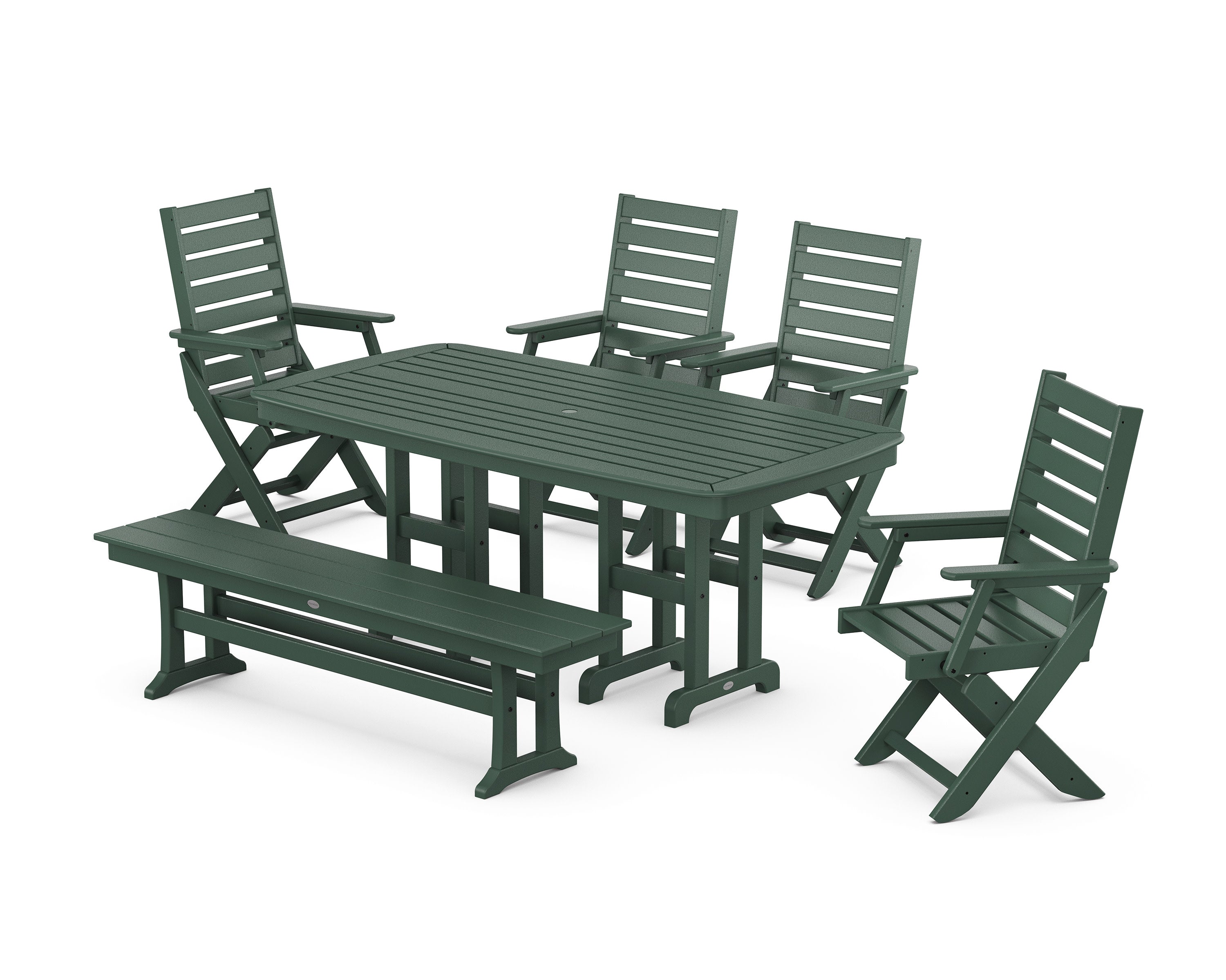Captain Folding Chair 6-Piece Dining Set with Bench in Green