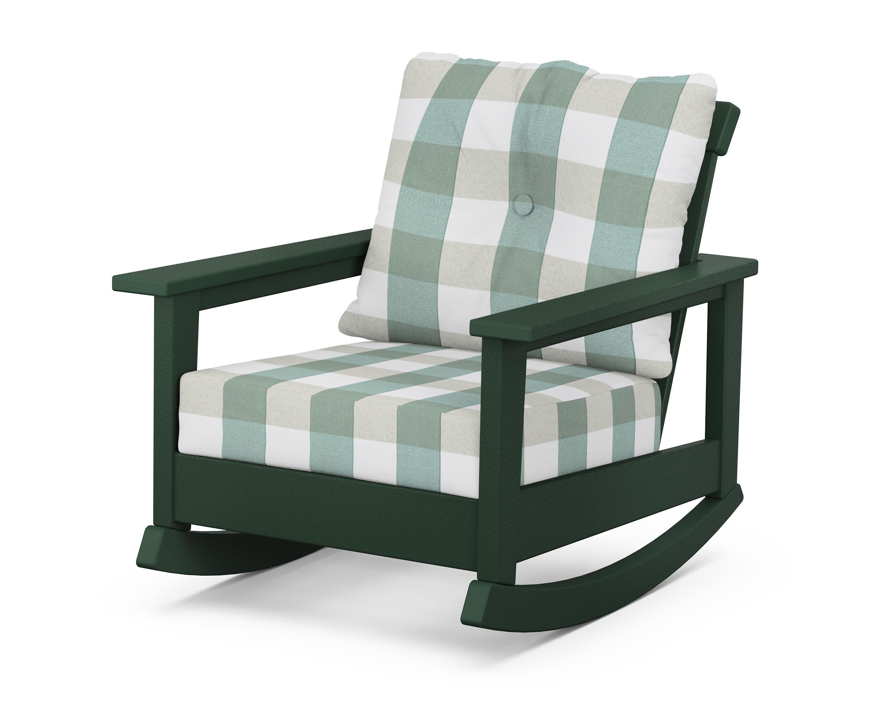 Prescott Deep Seating Rocking Chair in Green / Buffalo Plaid Glacier Spa