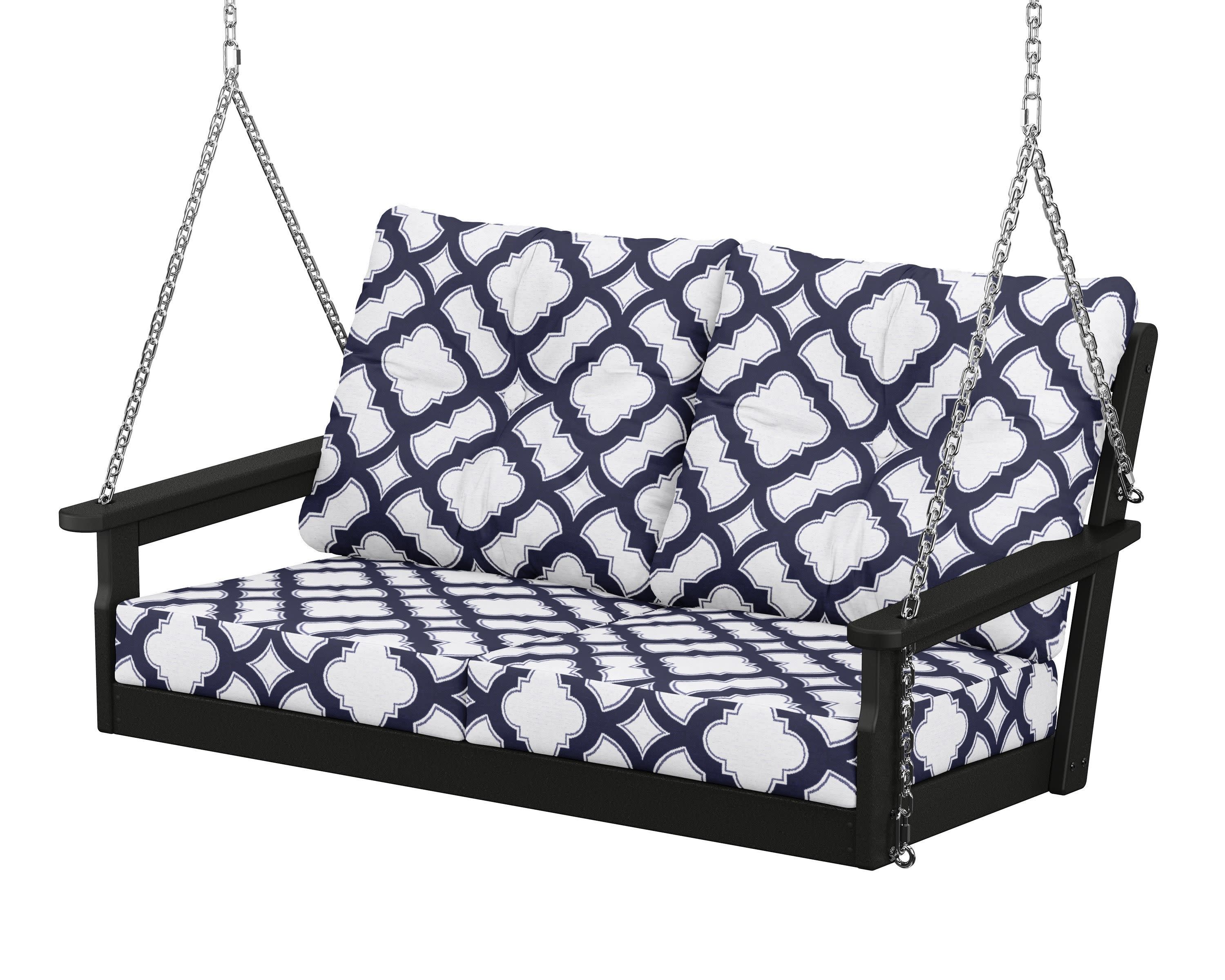 Vineyard Deep Seating Swing in Black / Trellis Navy