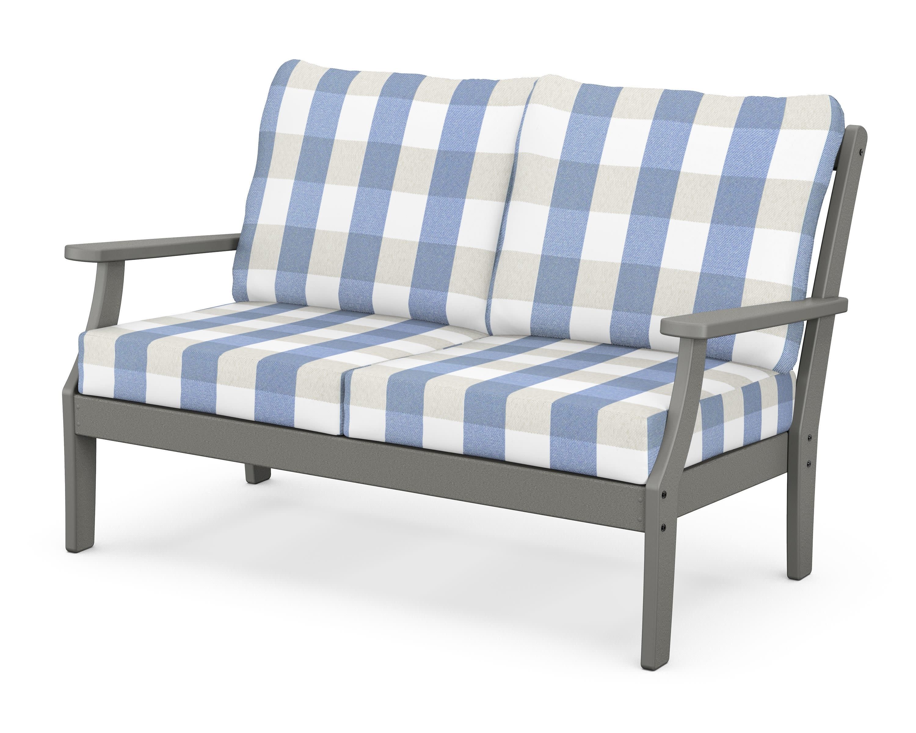 Braxton Deep Seating Loveseat in Slate Grey / Buffalo Plaid Sky Blue
