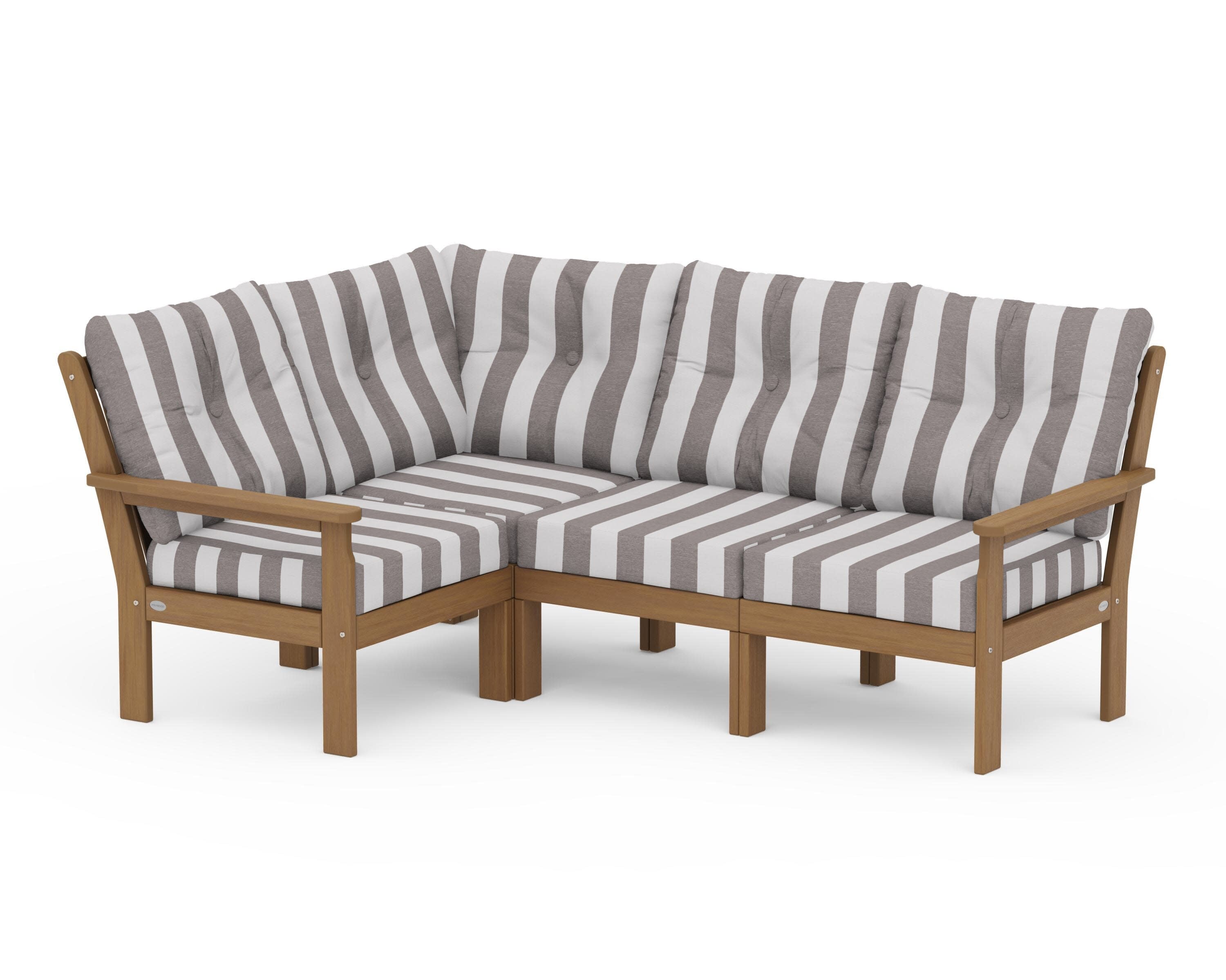 Vineyard 4-Piece Sectional in Natural / Cabana Stripe Grey Mist