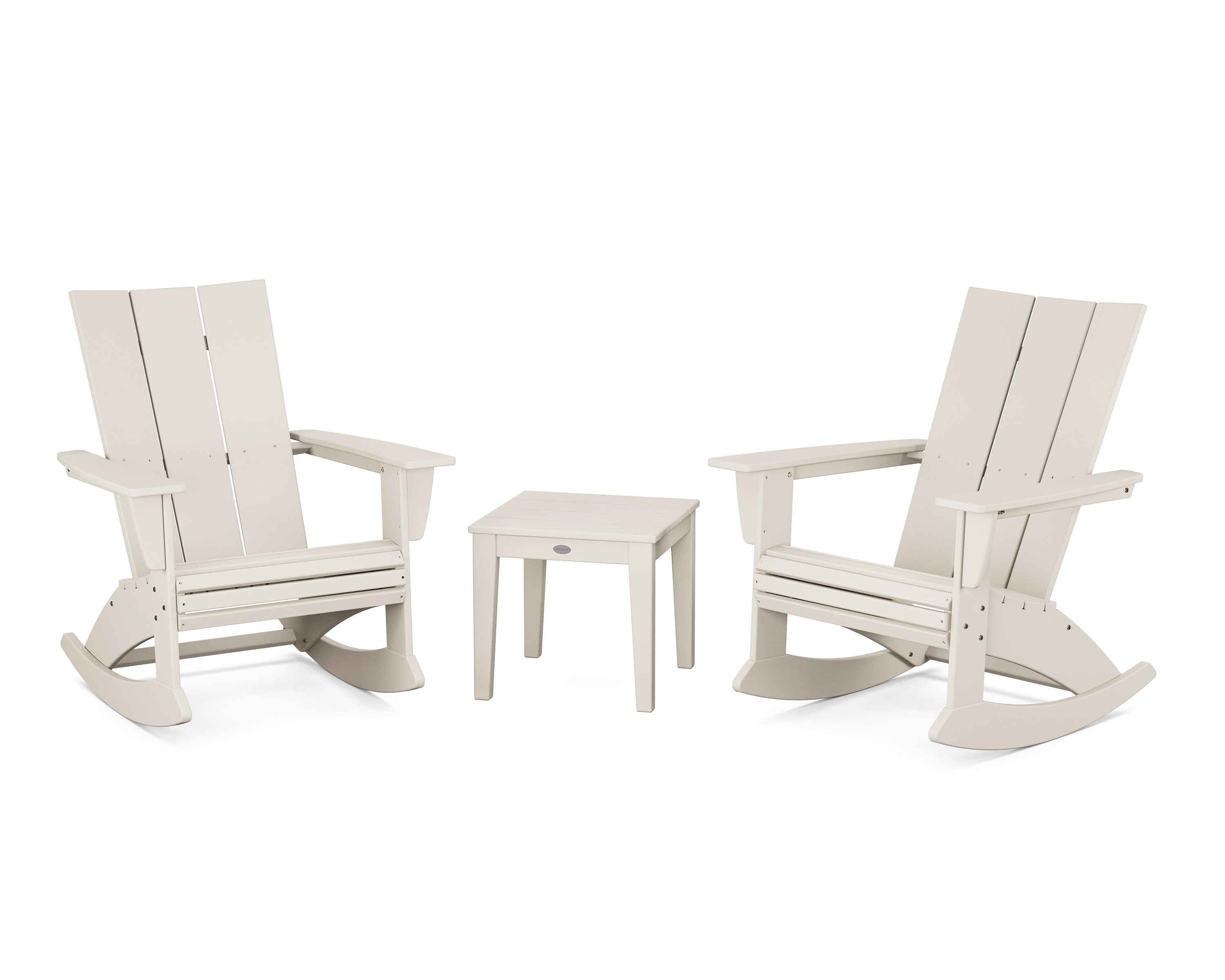 Modern Curveback 3-Piece Adirondack Rocking Chair Set in Sand