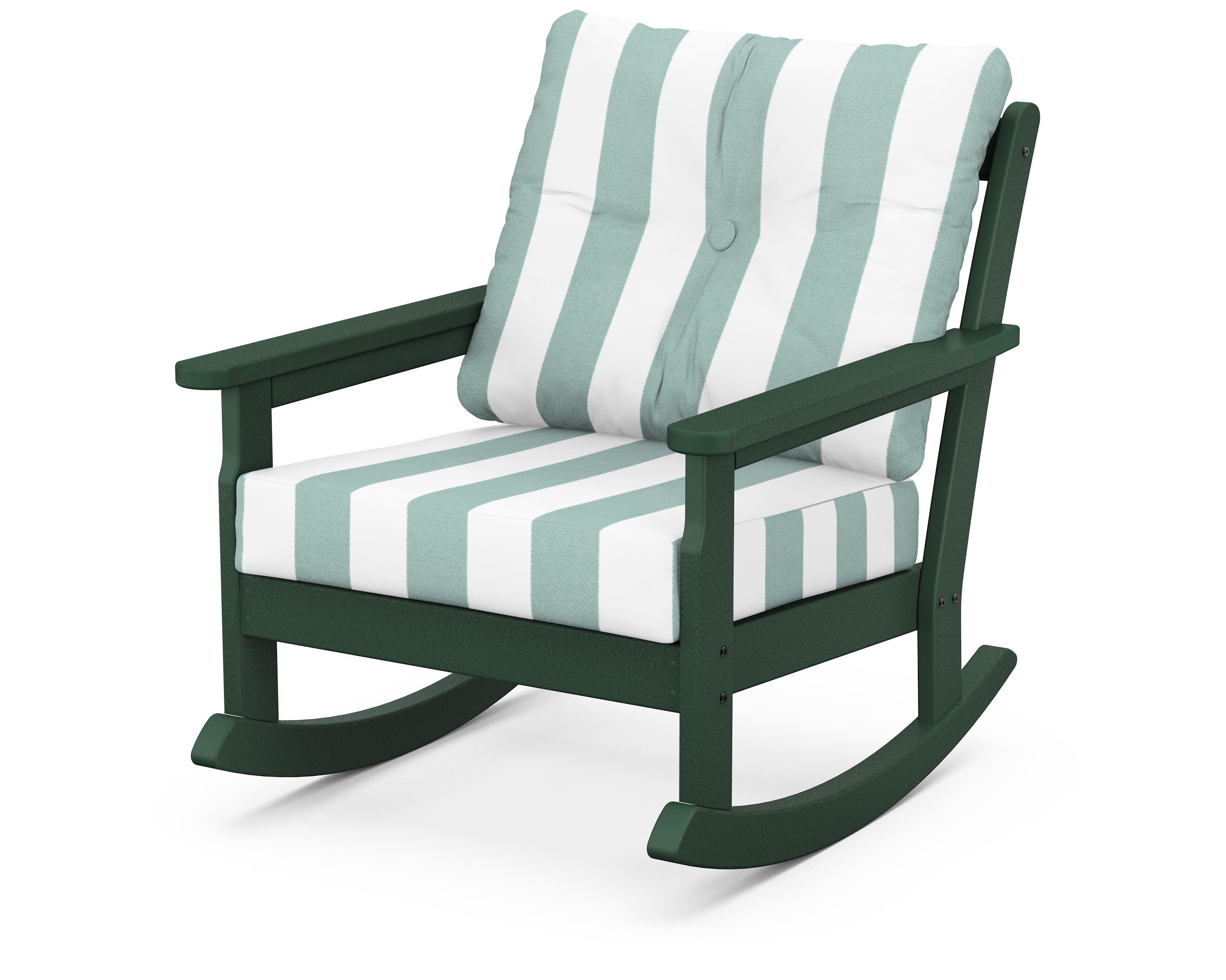 Vineyard Deep Seating Rocking Chair in Green / Cabana Stripe Glacier Spa