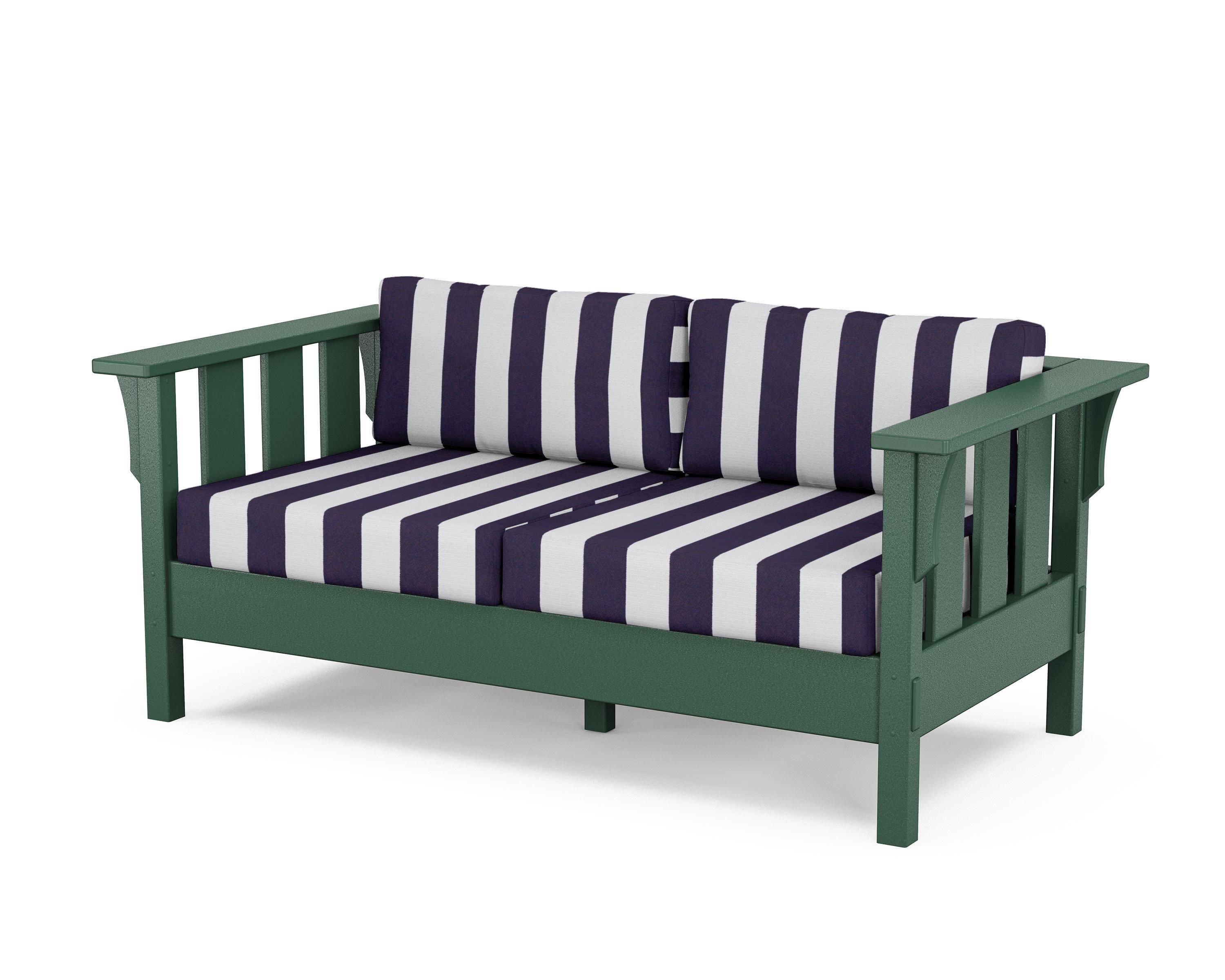 Acadia Deep Seating Loveseat in Green / Cabana Stripe Navy