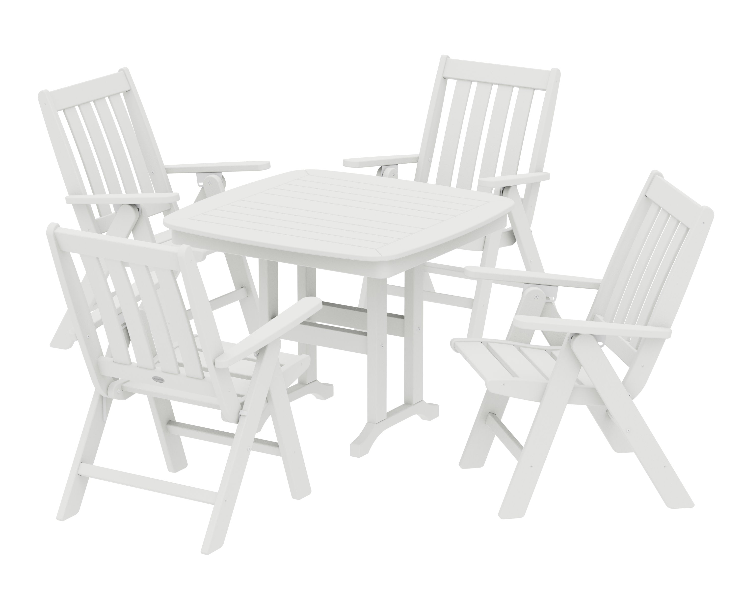 Vineyard Folding Chair 5-Piece Dining Set in Vintage White