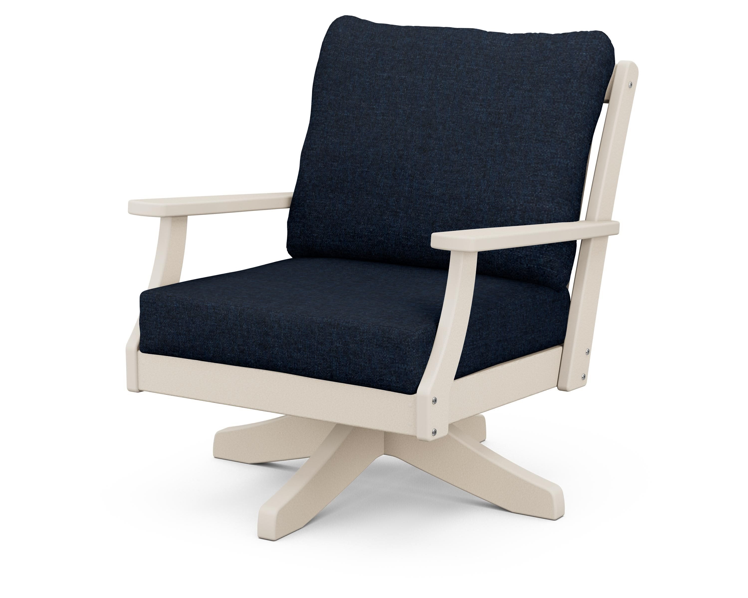 Braxton Deep Seating Swivel Chair in Sand / Marine Indigo