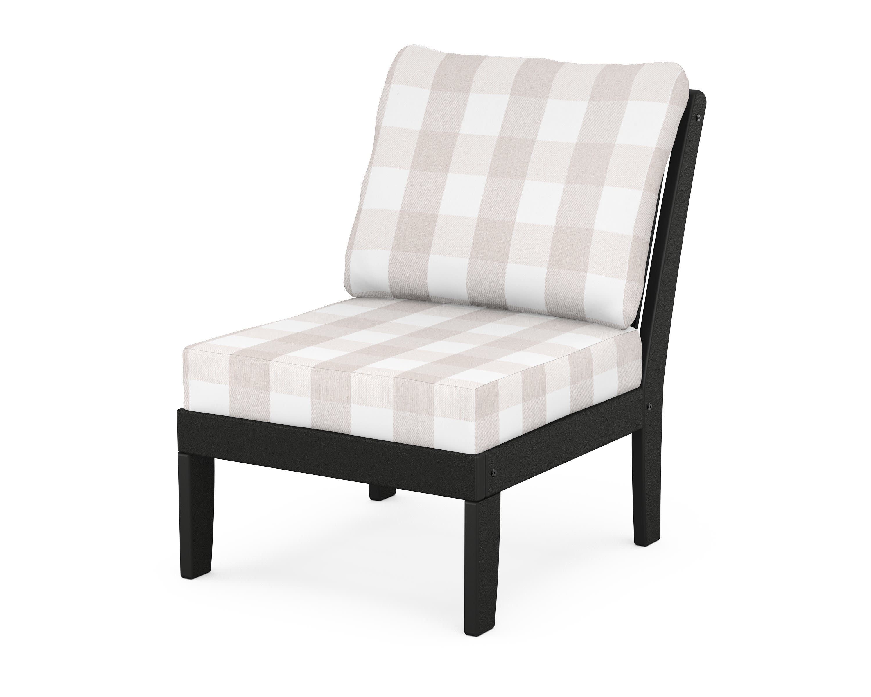 Braxton Modular Armless Chair in Black / Buffalo Plaid Dune Burlap