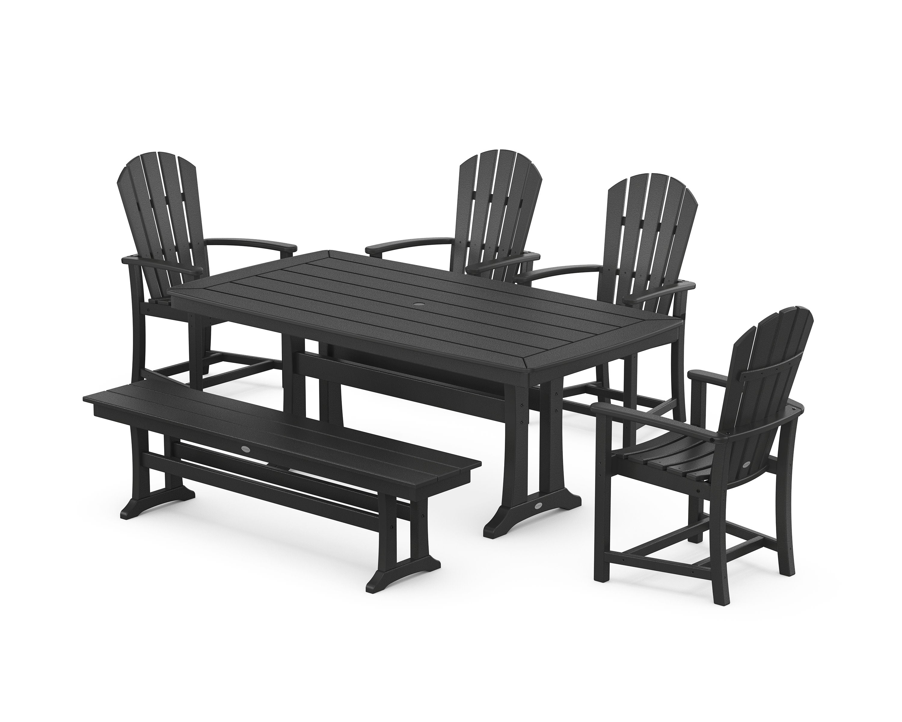 Palm Coast 6-Piece Dining Set with Trestle Legs and Bench in Black