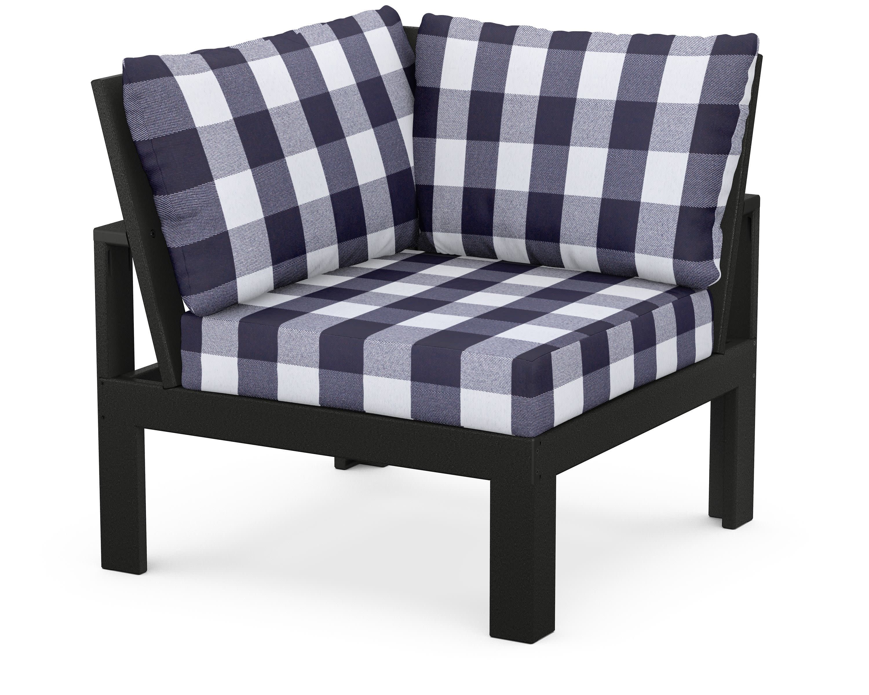 Modular Corner Chair in Black / Buffalo Plaid Navy