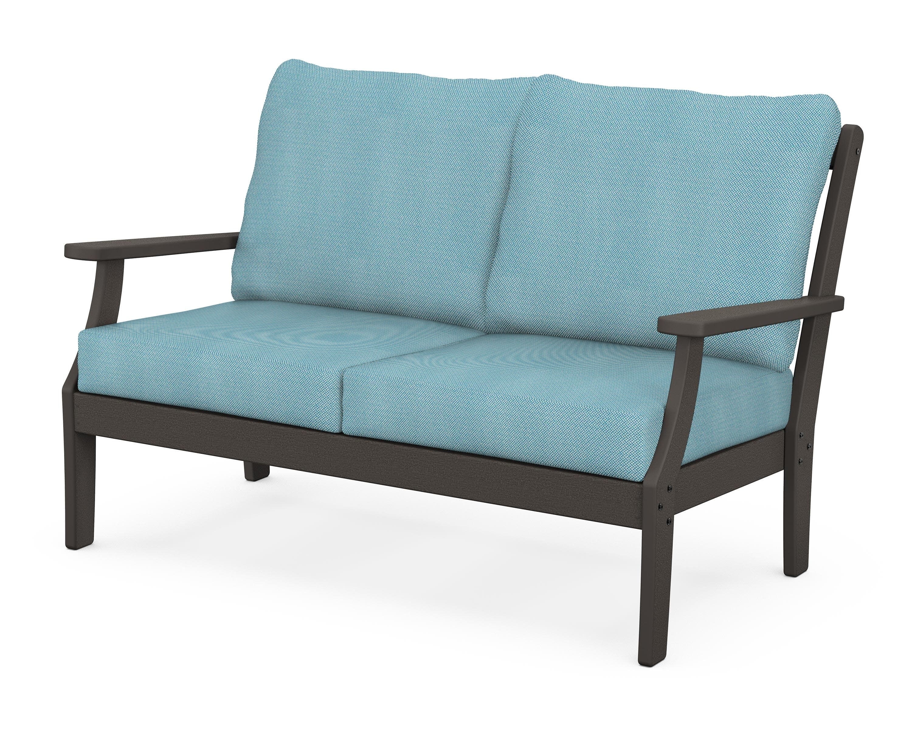 Braxton Deep Seating Loveseat in Vintage Coffee / Lattice Sky Blue