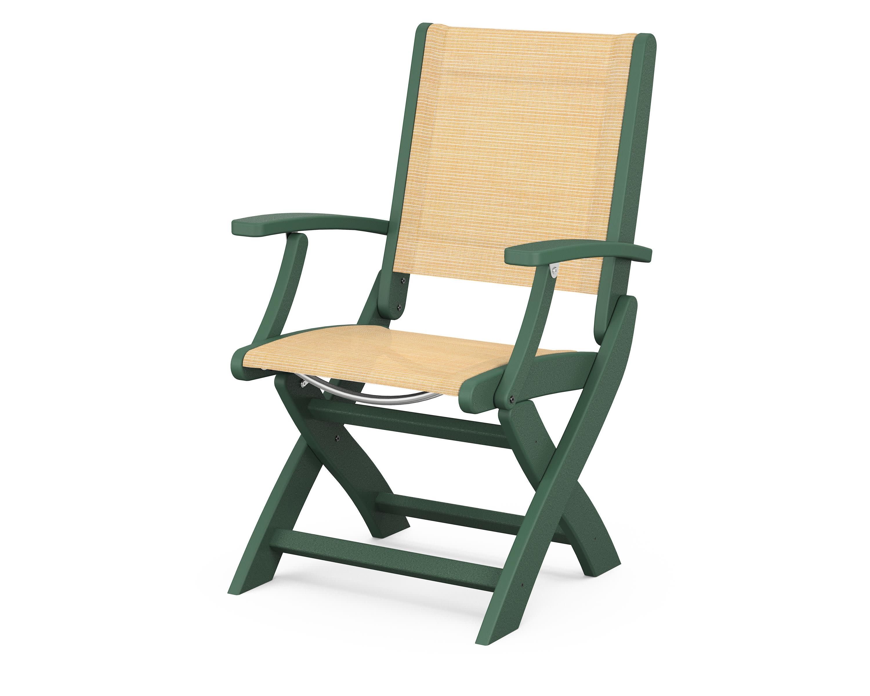 Coastal Folding Chair in Green / Dupioni Apricot Sling