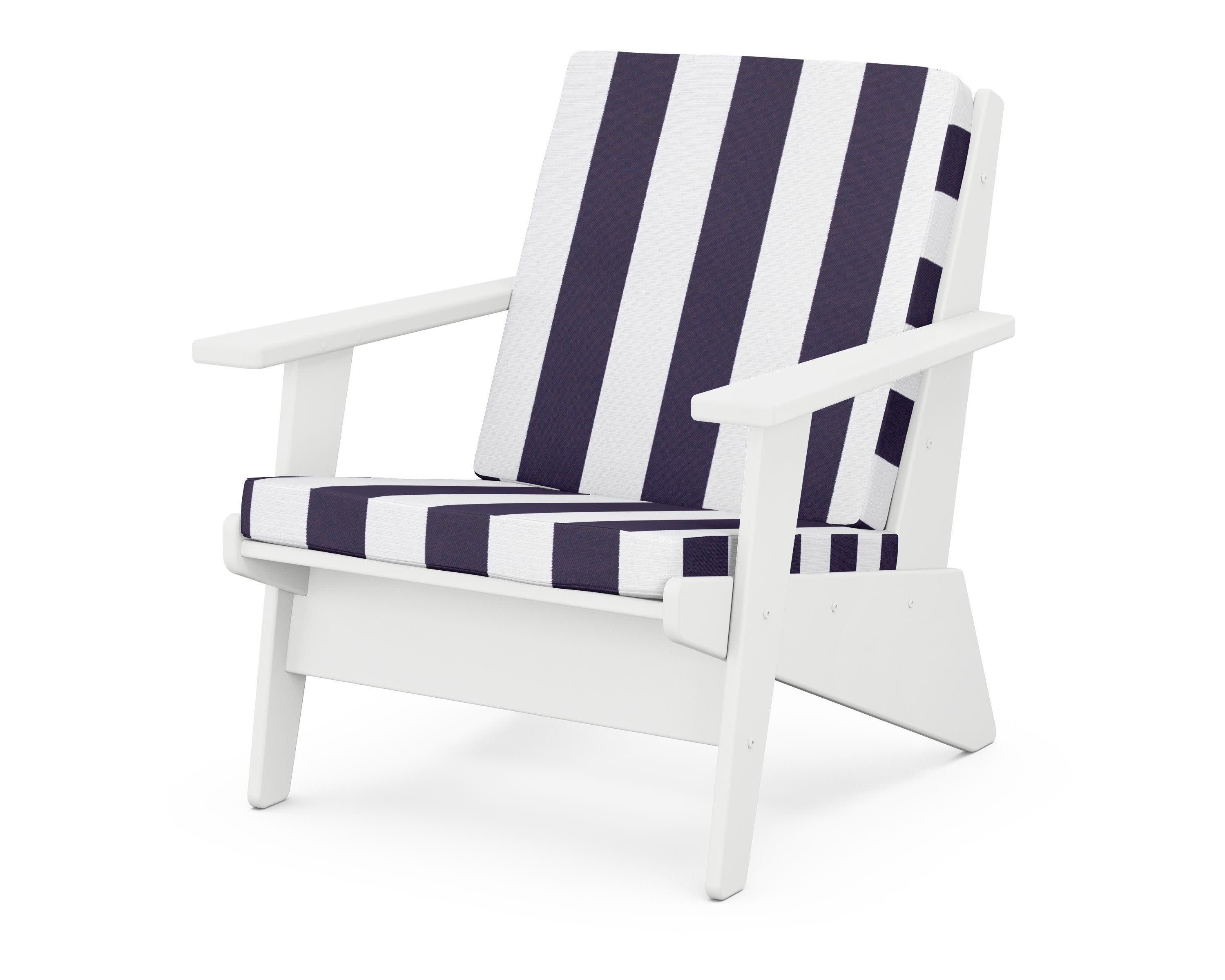 Riviera Modern Lounge Chair in White / Cabana Stripe Navy