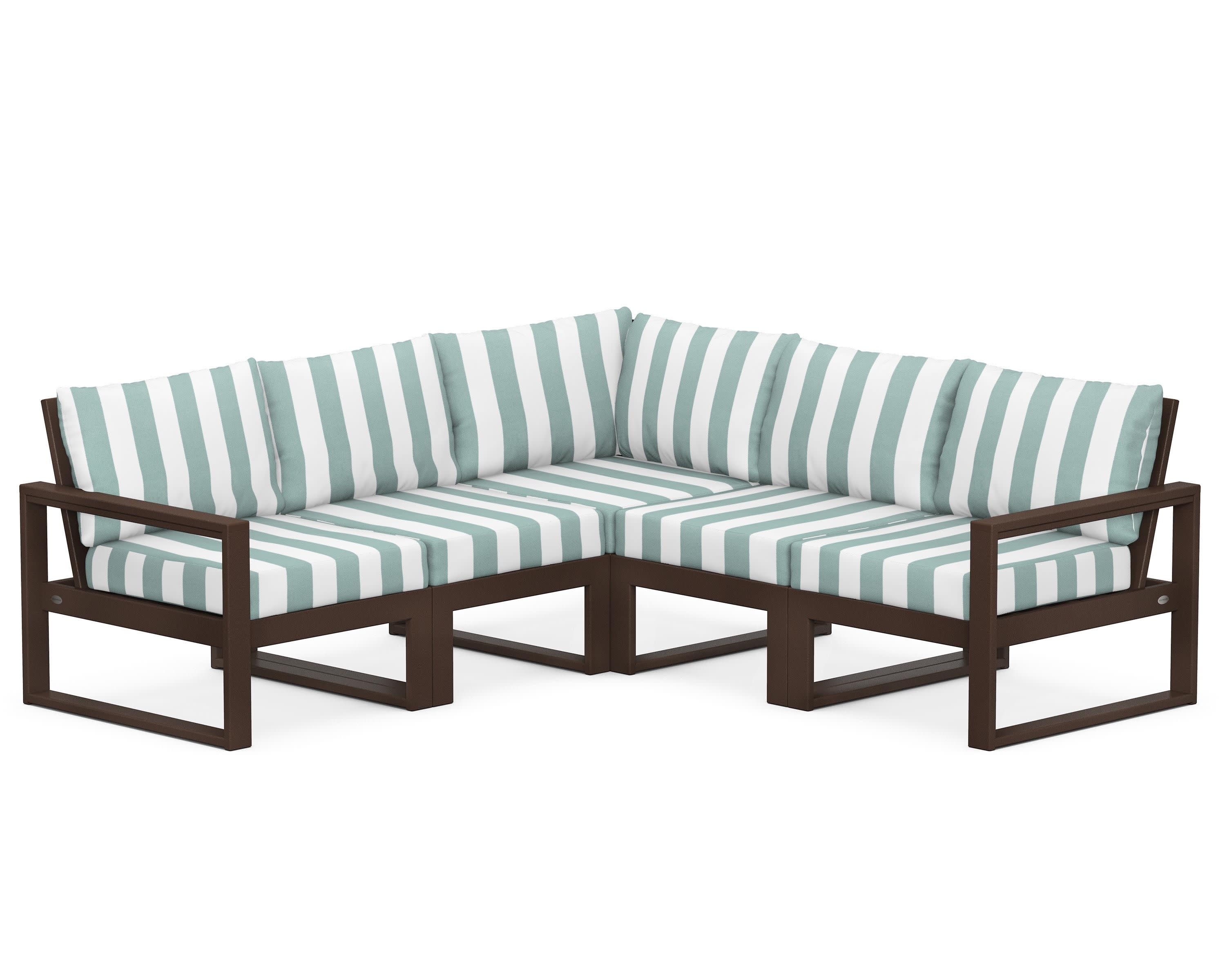 EDGE 5-Piece Modular Deep Seating Set in Mahogany / Cabana Stripe Glacier Spa