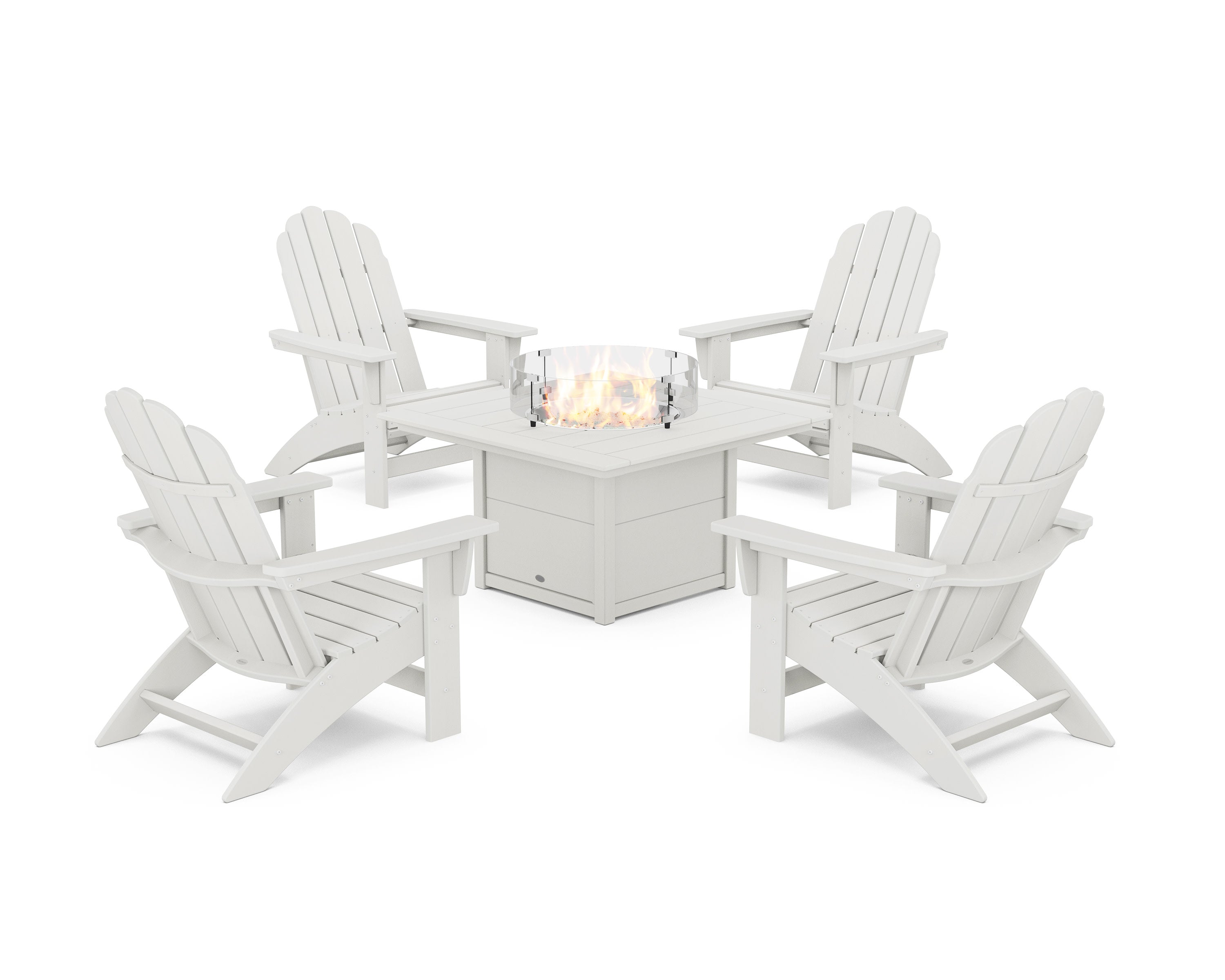 5-Piece Vineyard Grand Adirondack Conversation Set with Fire Pit Table in Vintage White