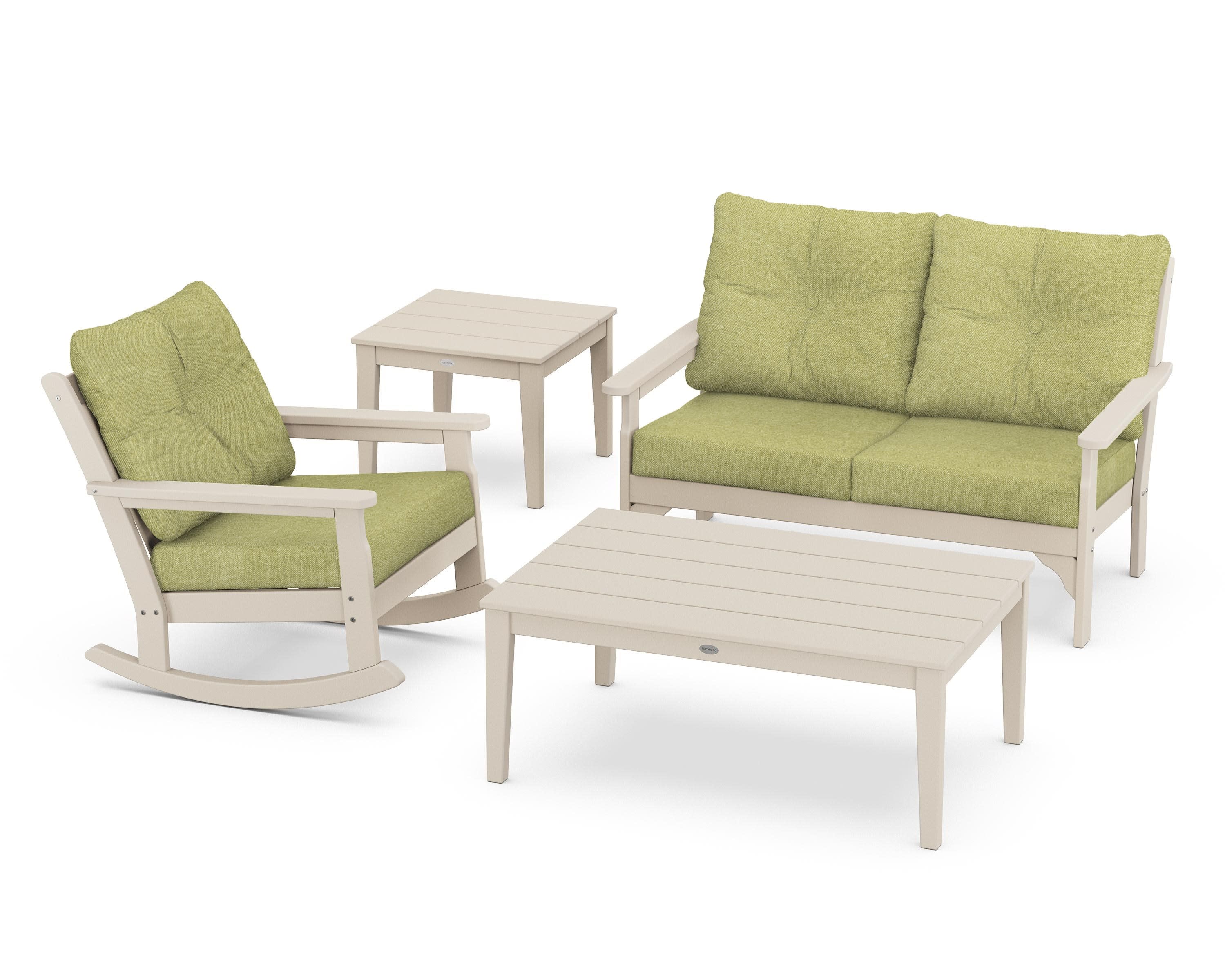 Vineyard 4-Piece Deep Seating Rocker Set in Sand / Chartreuse Boucle