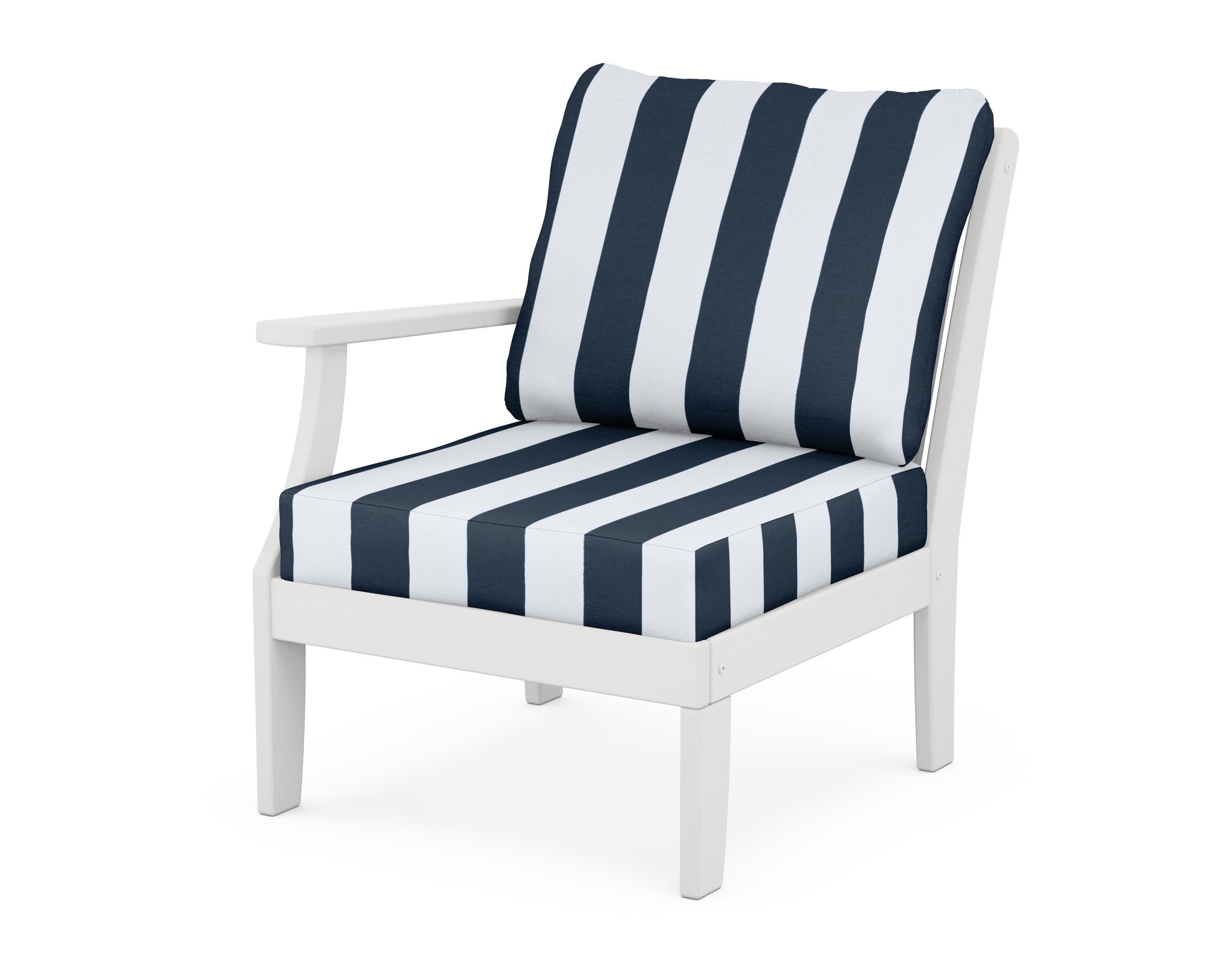 Braxton Modular Left Arm Chair in White / Cabana Stripe Marine Indigo