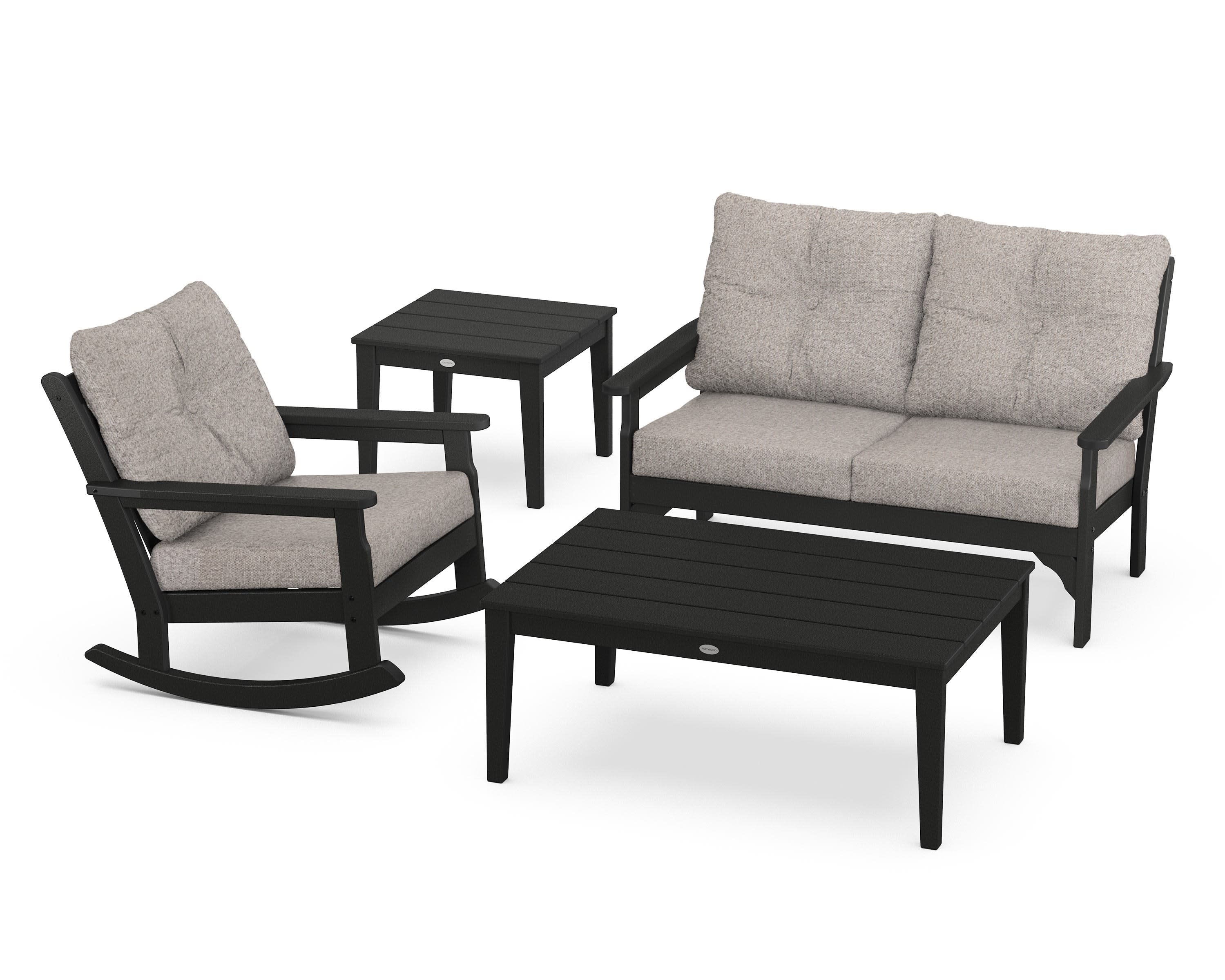 Vineyard 4-Piece Deep Seating Rocker Set in Black / Weathered Tweed