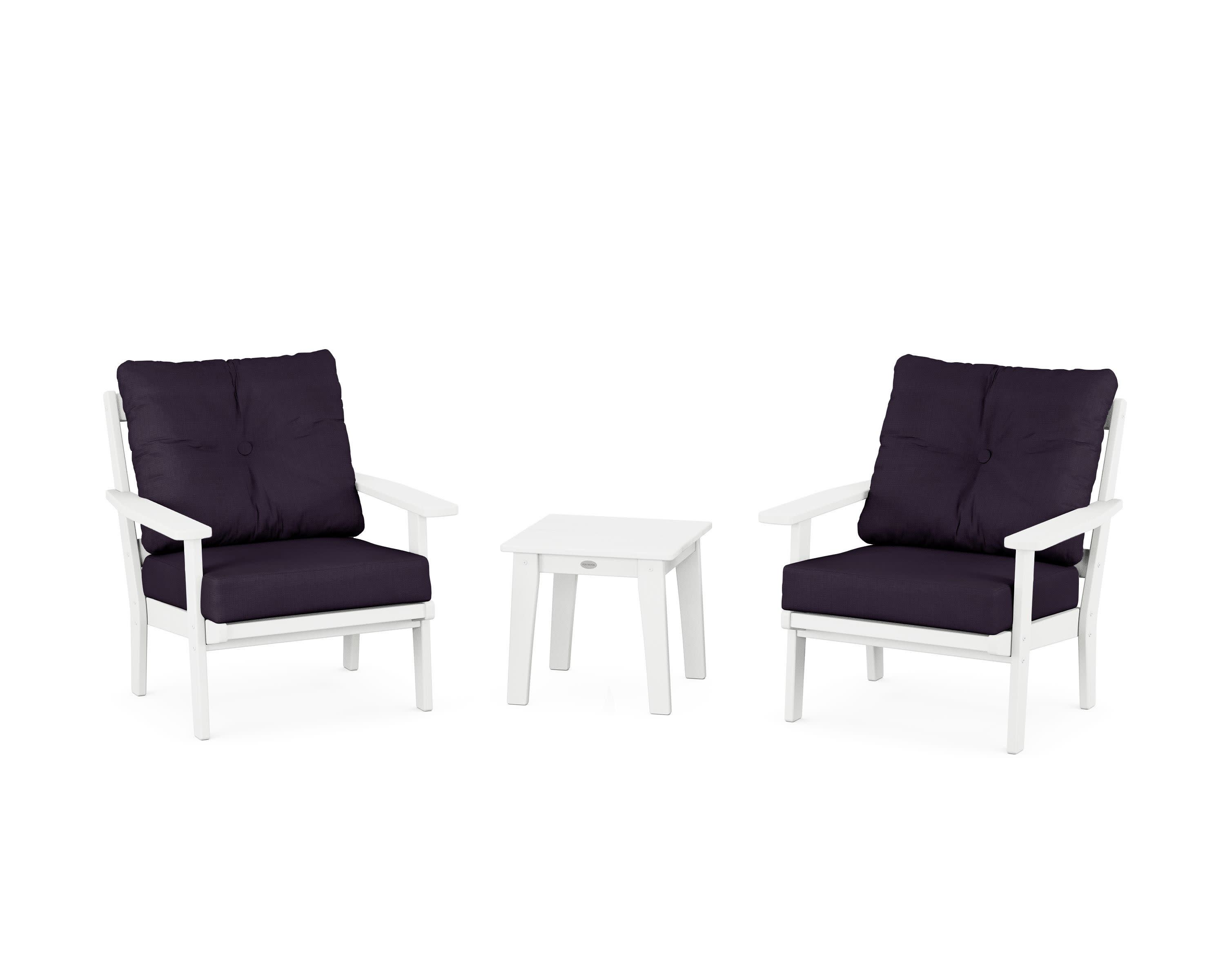 Oxford 3-Piece Deep Seating Set in White / Navy Linen