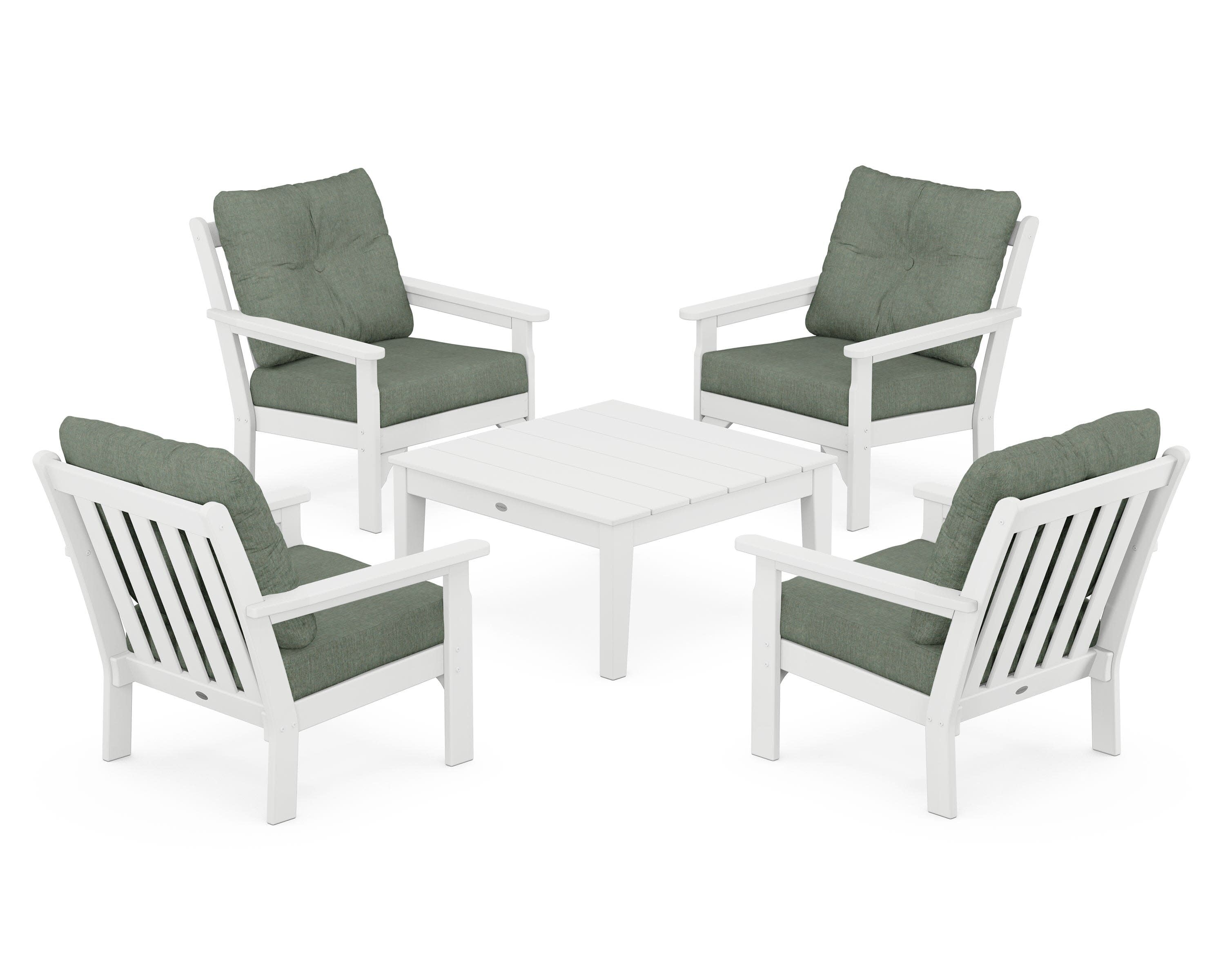 Vineyard 5-Piece Deep Seating Conversation Set in White / Cast Sage