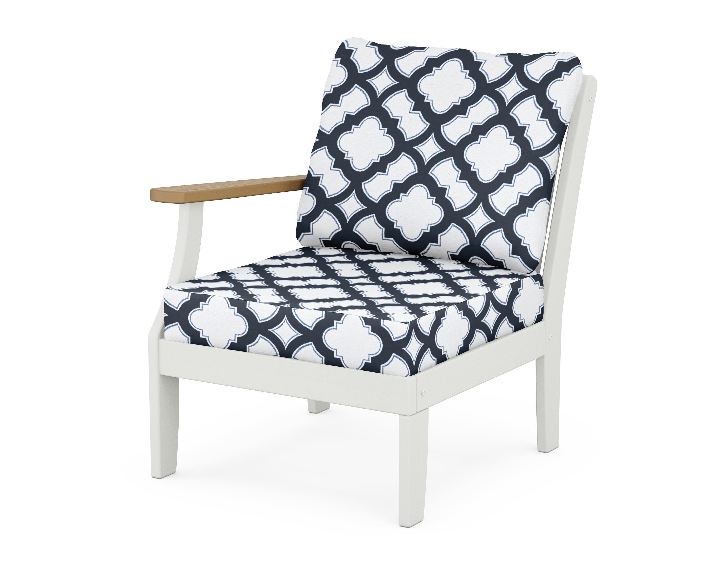 Braxton Modular Left Arm Chair in White / Natural / Trellis Marine Indigo