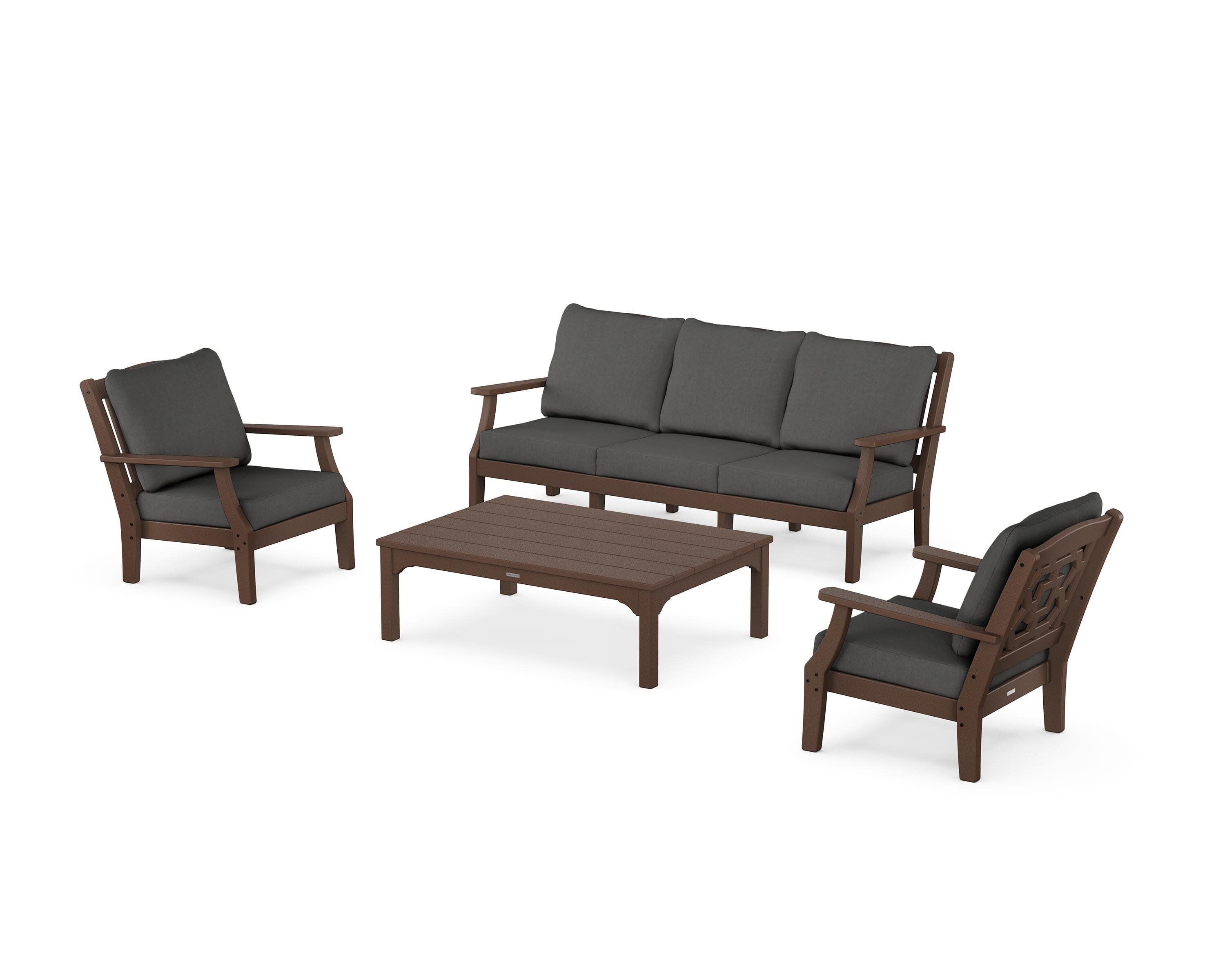 Chinoiserie 4-Piece Deep Seating Set with Sofa in Mahogany / Spectrum Carbon