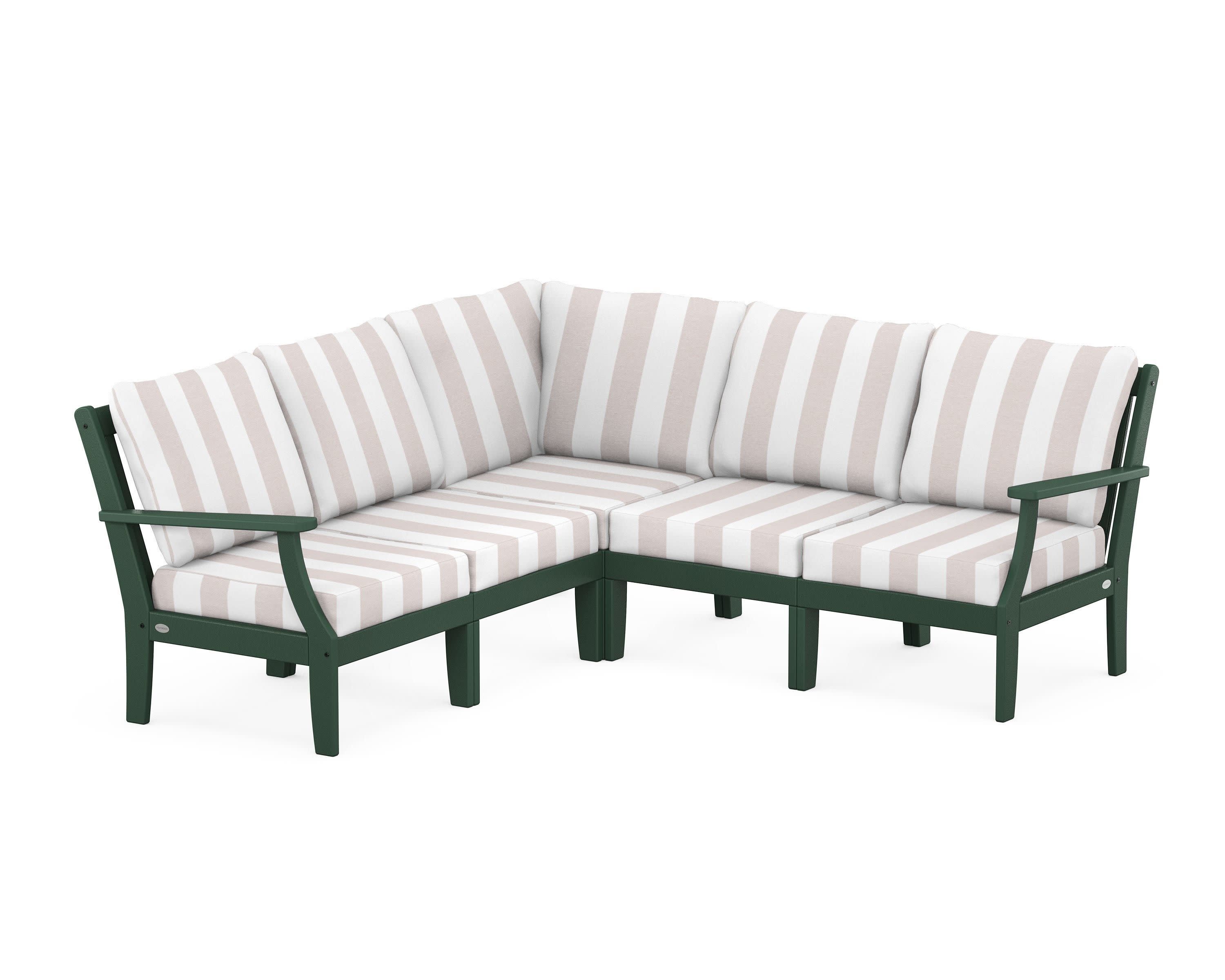 Braxton Modular 5-Piece Deep Seating Set in Green / Cabana Stripe Dune Burlap