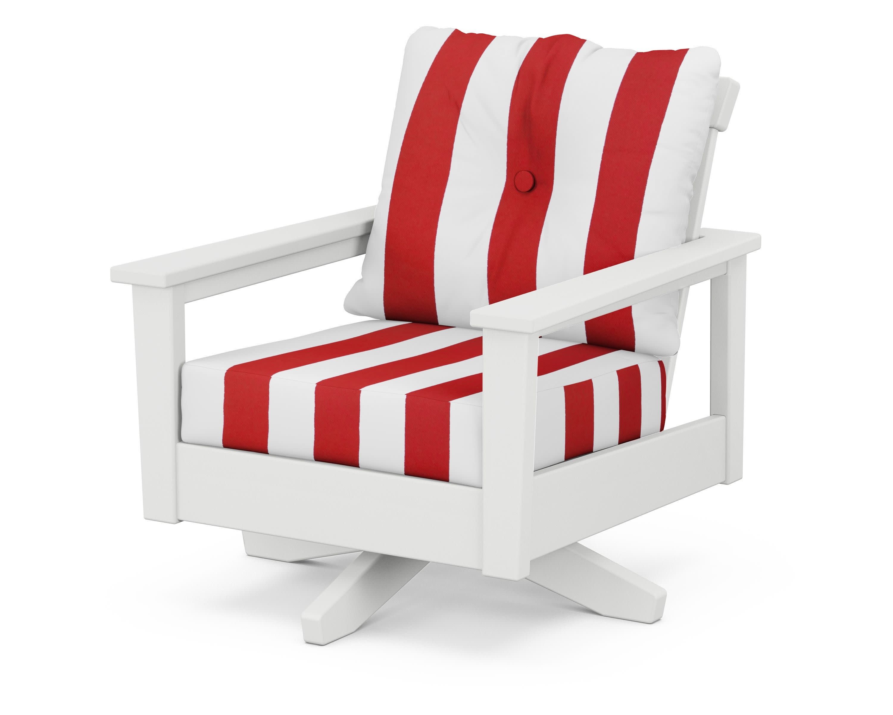 Prescott Deep Seating Swivel Chair in White / Cabana Stripe Crimson
