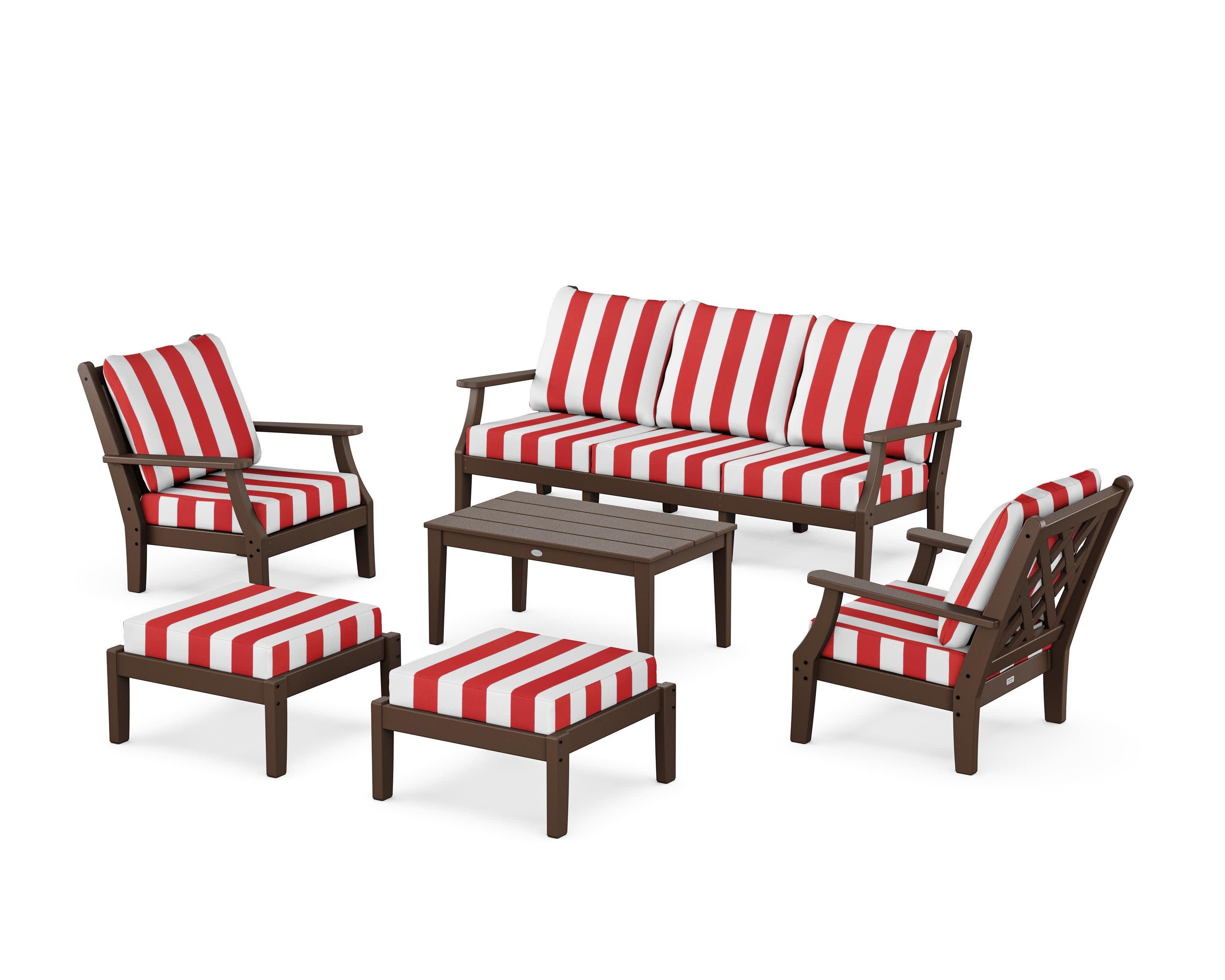 Wovendale 6-Piece Lounge Sofa Set in Mahogany / Cabana Stripe Crimson