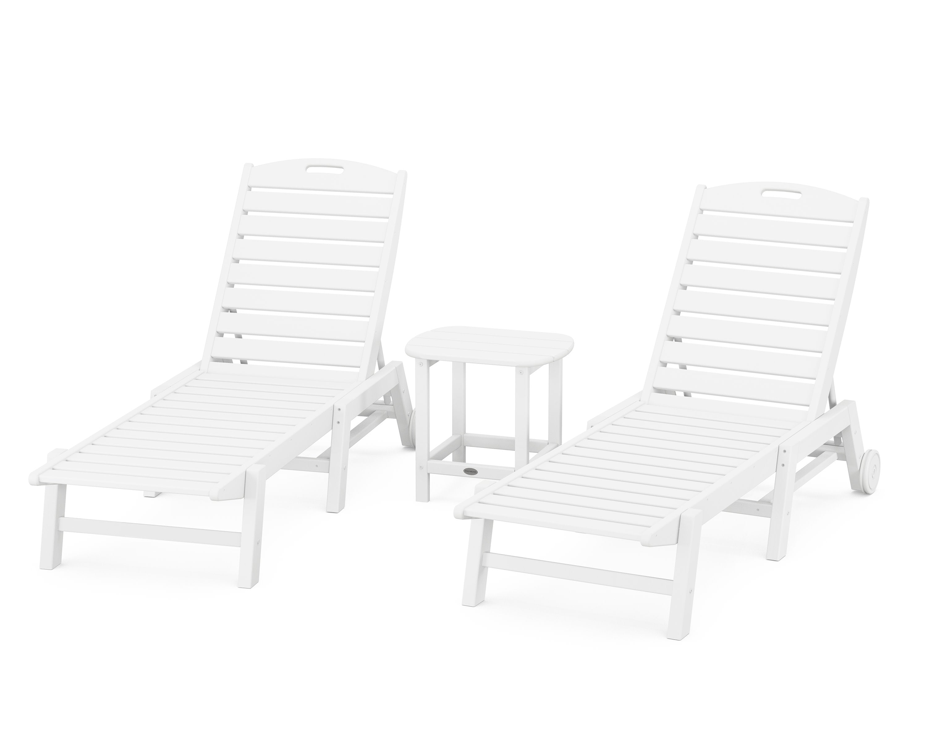 Nautical 3-Piece Chaise Lounge with Wheels Set with South Beach 18" Side Table in White
