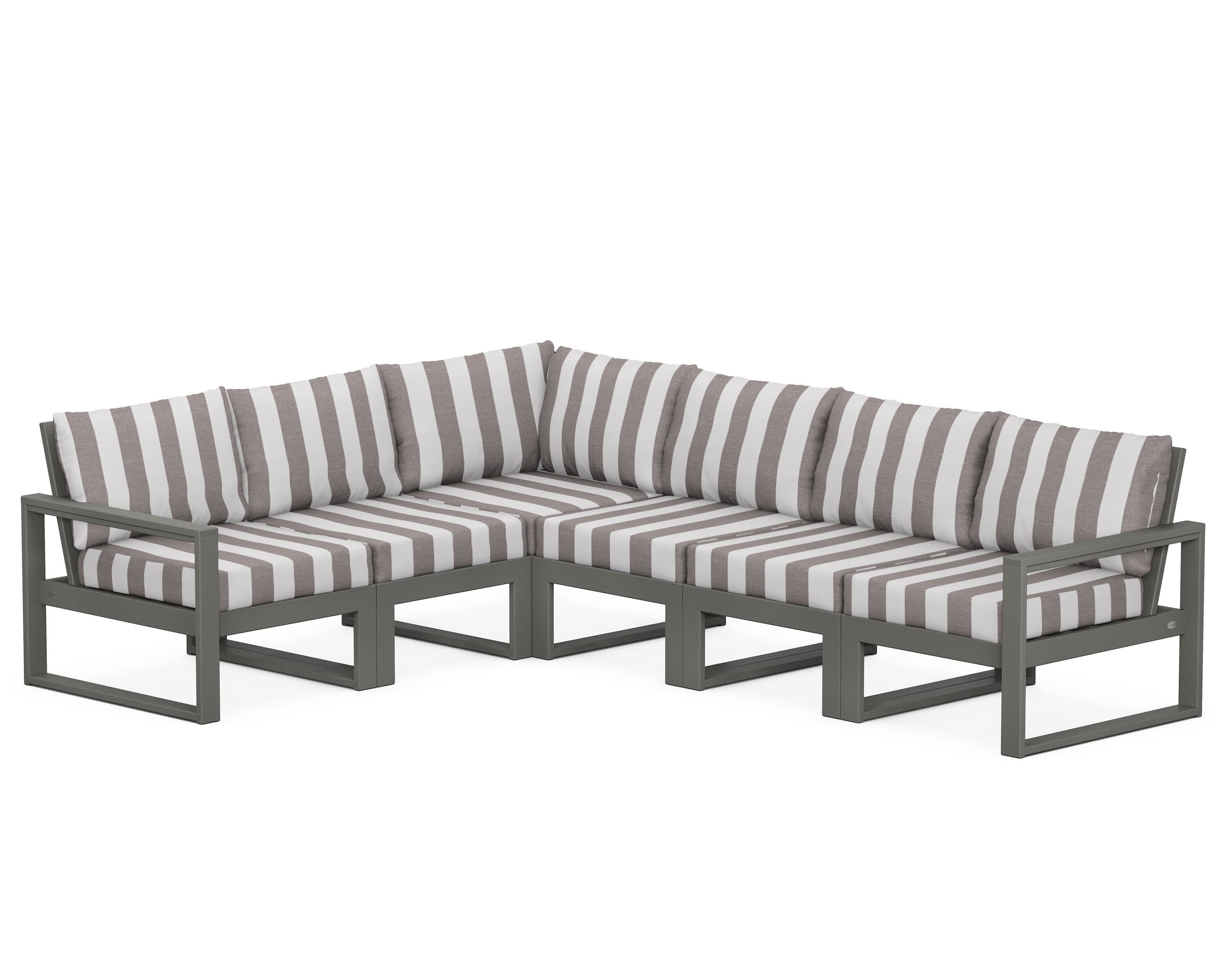 EDGE 6-Piece Modular Deep Seating Set in Slate Grey / Cabana Stripe Grey Mist