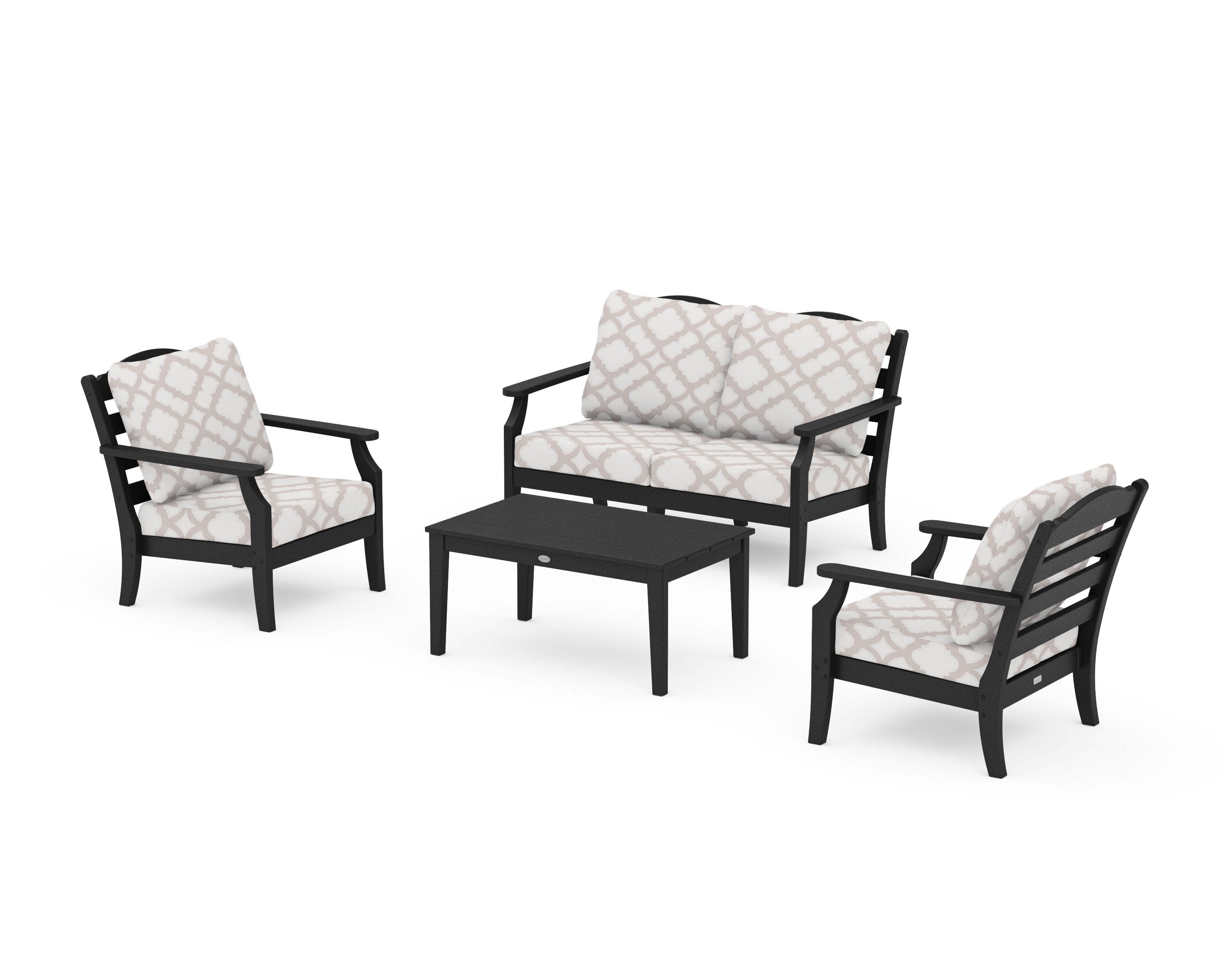 Savannah 4-Piece Deep Seating Set with Loveseat in Black / Trellis Dune Burlap