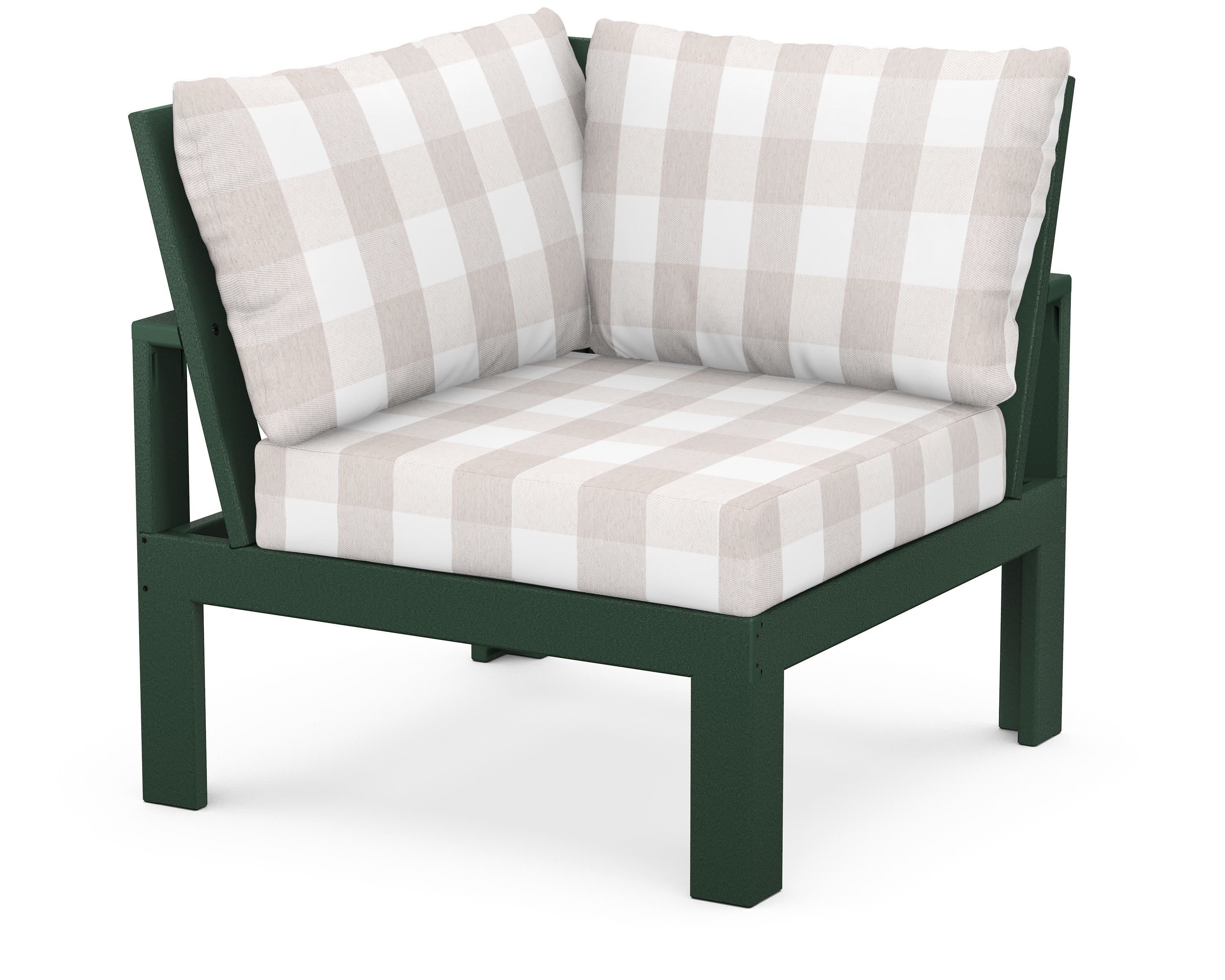 Modular Corner Chair in Green / Buffalo Plaid Dune Burlap