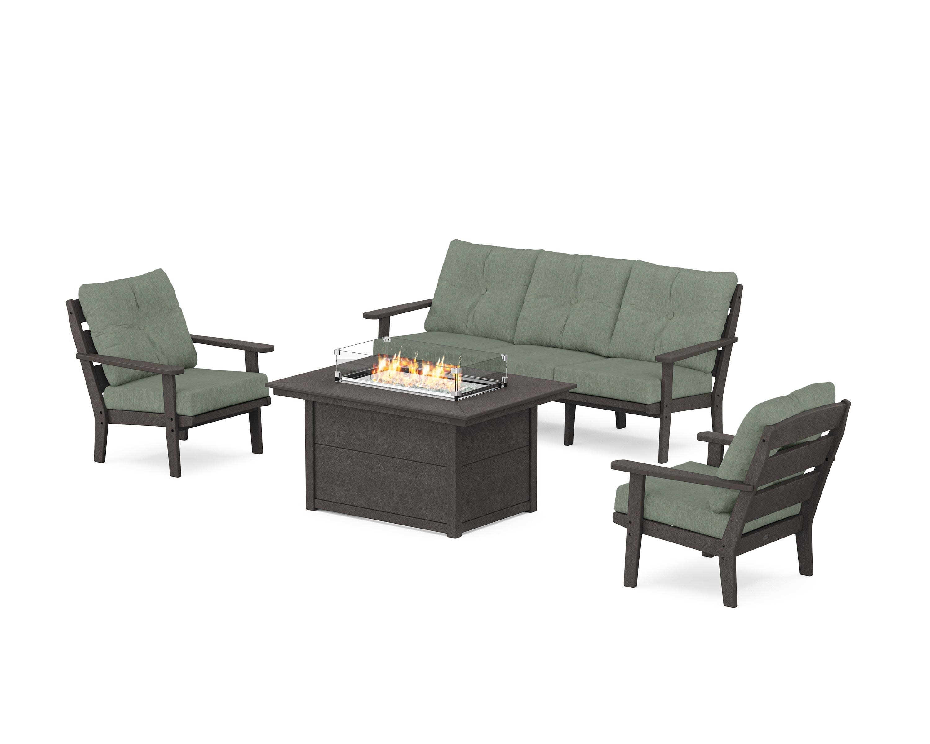 Lakeside Deep Seating Fire Pit Table Set in Vintage Coffee / Cast Sage