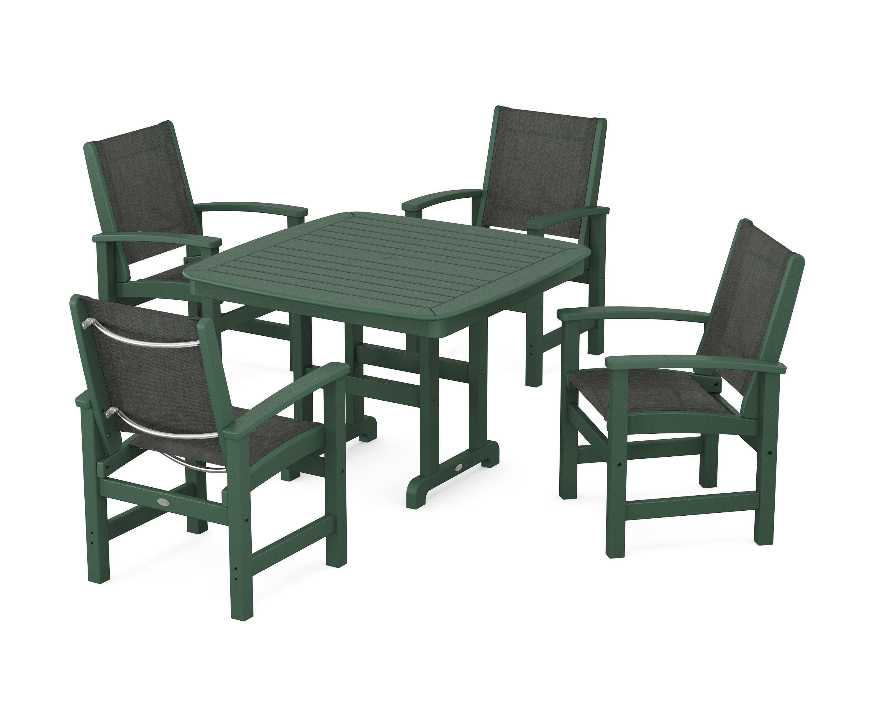 Coastal 5-Piece Dining Set in Green / Ember Sling