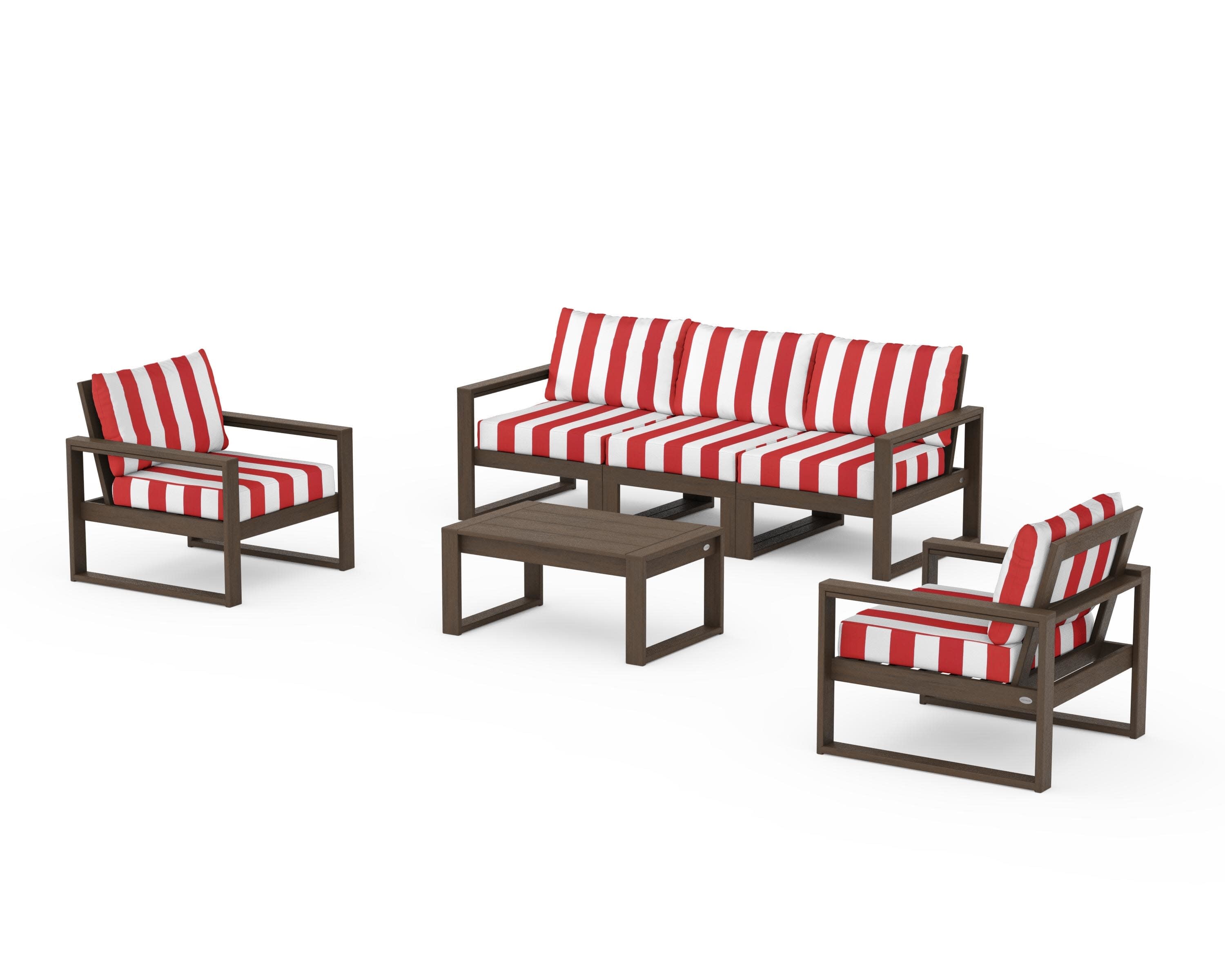 EDGE Sectional 4-Piece Deep Seating Set with Sofa in Kona / Cabana Stripe Crimson