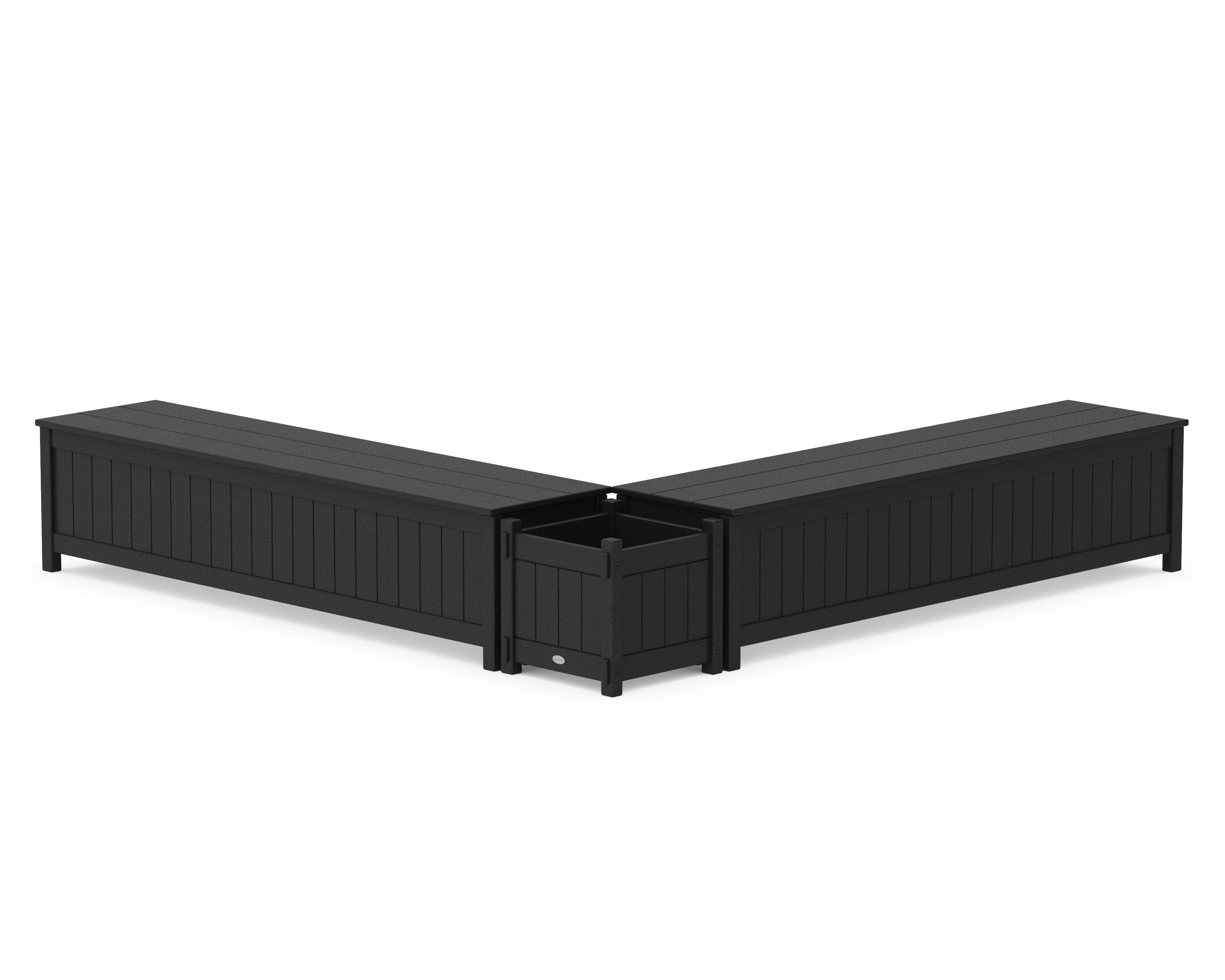 72" Vineyard L- Shaped Planter Storage Bench Set in Black
