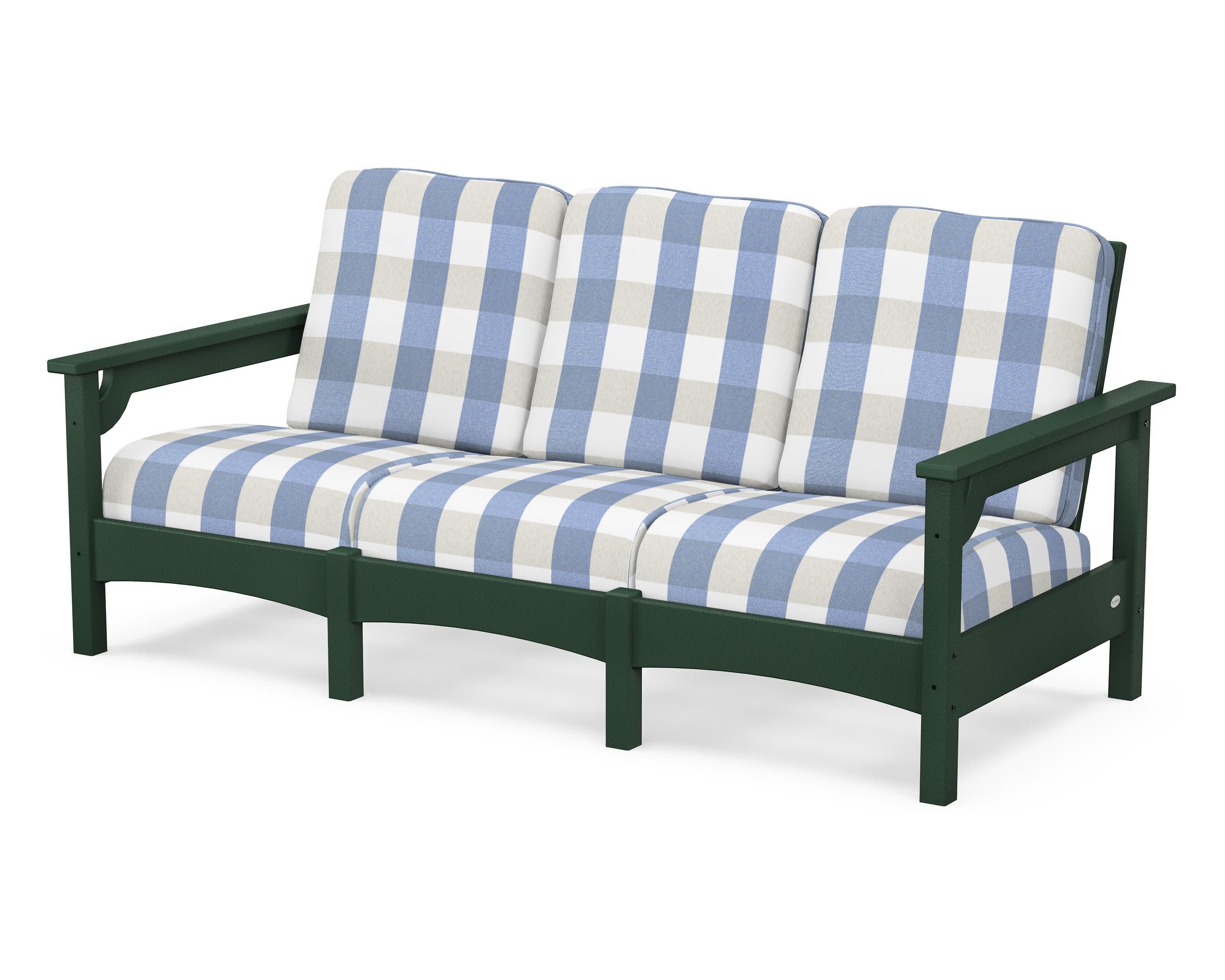 Club Sofa in Green / Buffalo Plaid Sky Blue