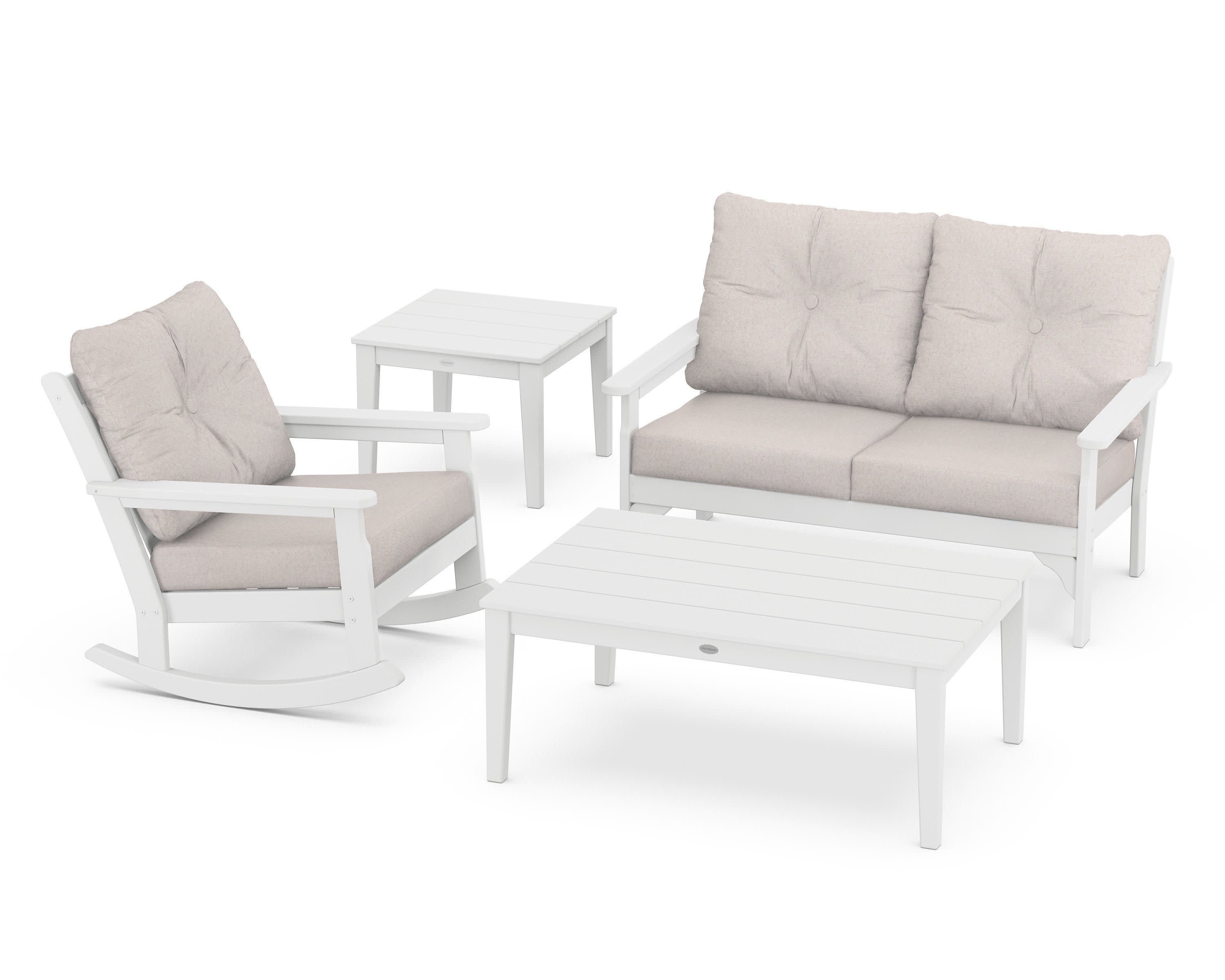 Vineyard 4-Piece Deep Seating Rocker Set in White / Dune Burlap