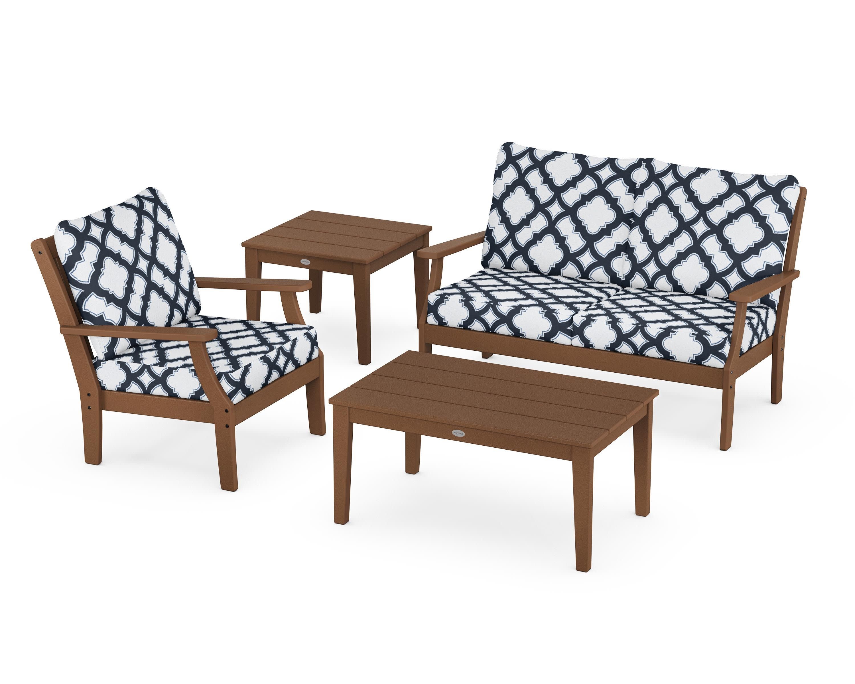 Braxton 4-Piece Deep Seating Set in Teak / Trellis Marine Indigo