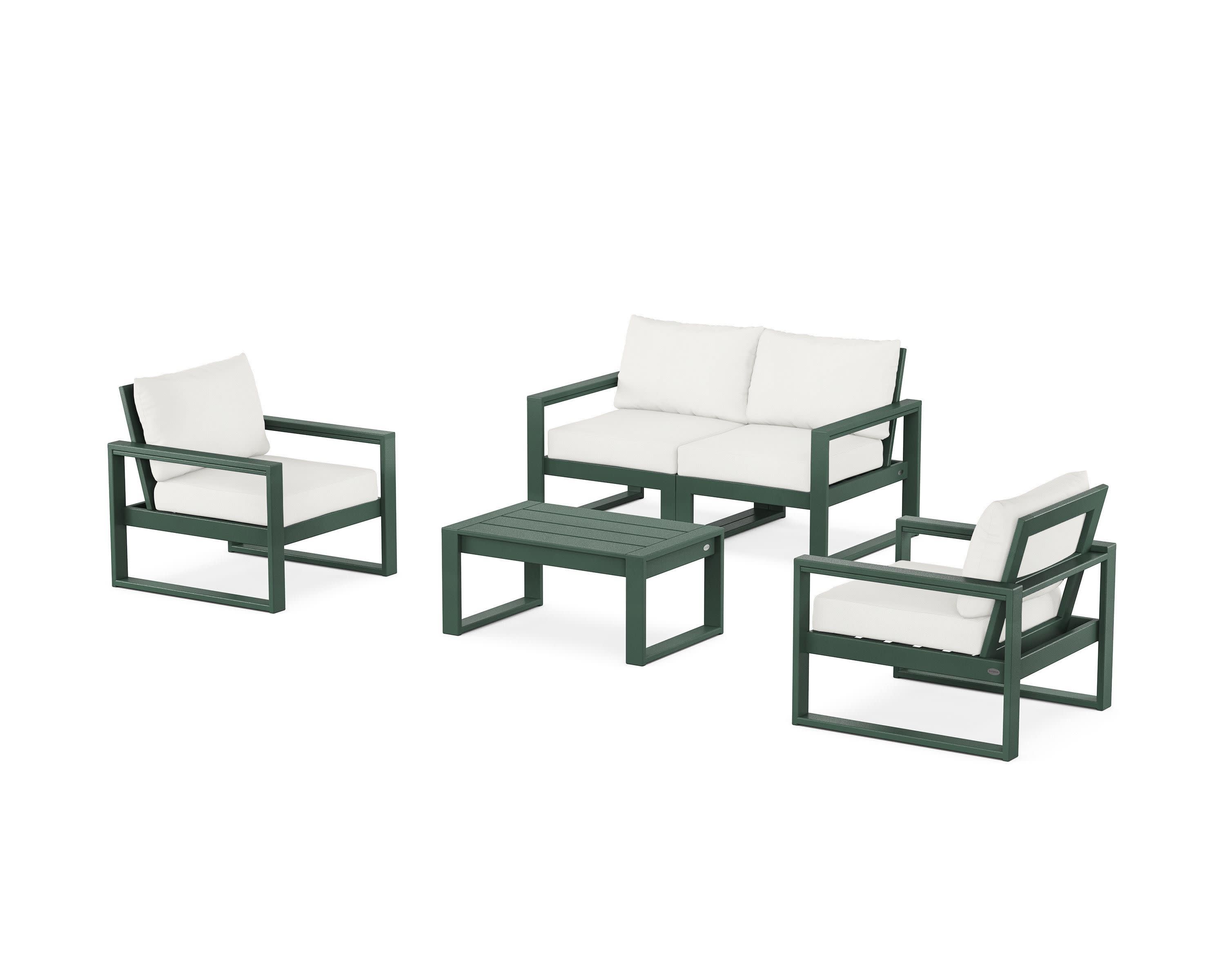 EDGE Sectional 4-Piece Deep Seating Set with Loveseat in Green / Natural Linen