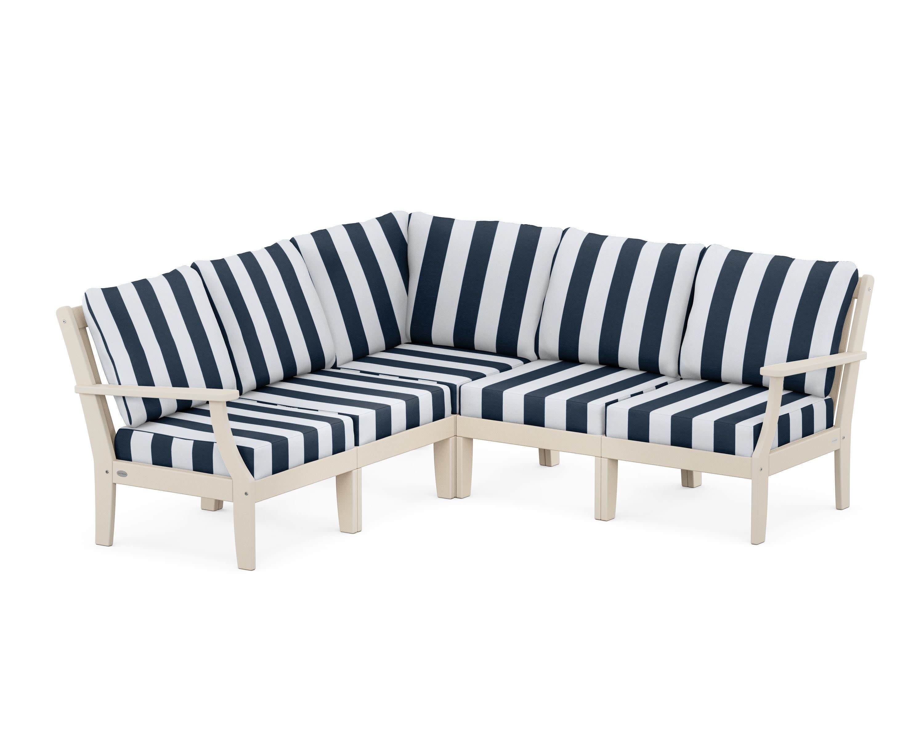 Braxton Modular 5-Piece Deep Seating Set in Sand / Cabana Stripe Marine Indigo