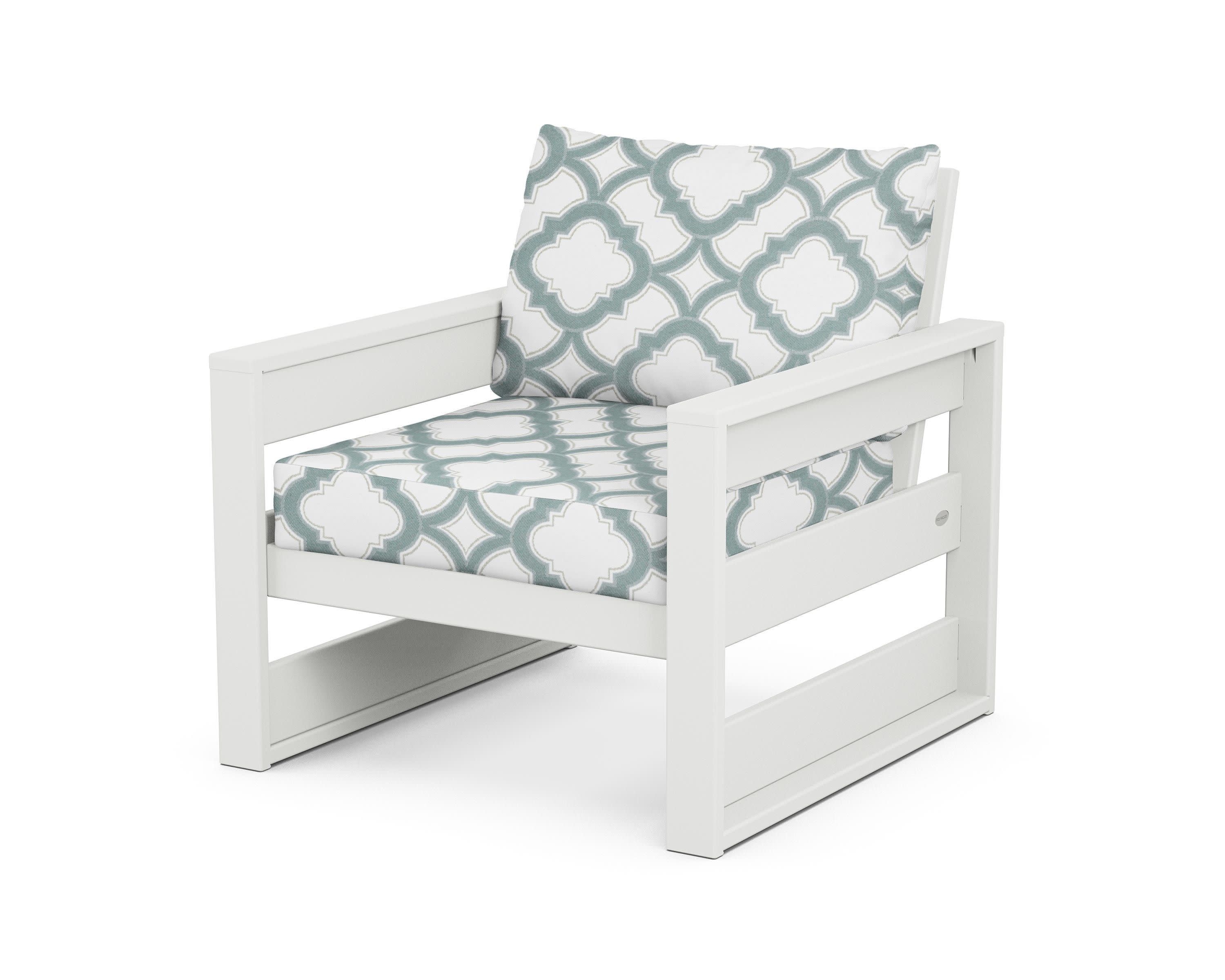 Westport Club Chair in White / Trellis Glacier Spa