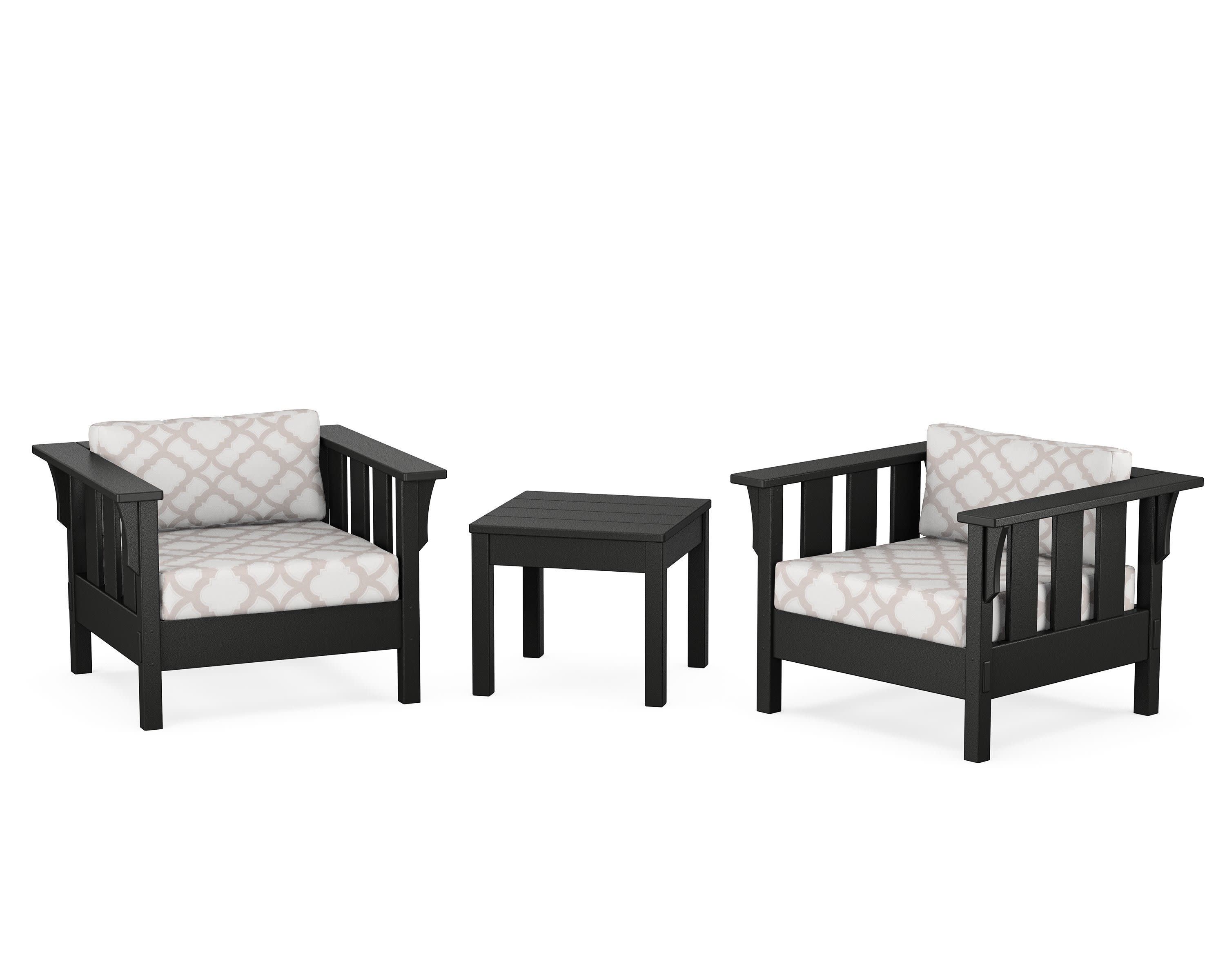 Acadia 3-Piece Deep Seating Set in Black / Trellis Dune Burlap