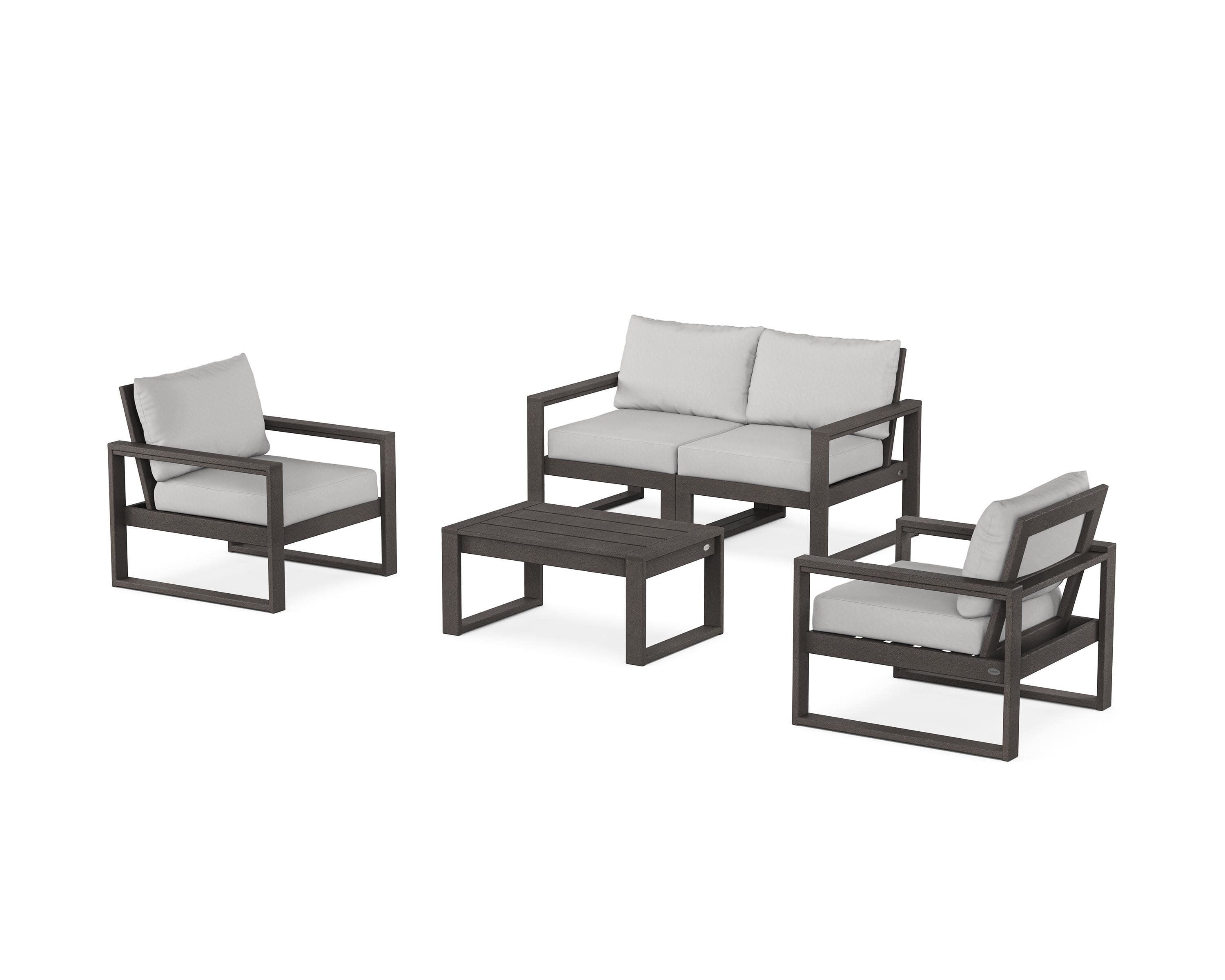 EDGE Sectional 4-Piece Deep Seating Set with Loveseat in Vintage Coffee / Diamond in the Rough