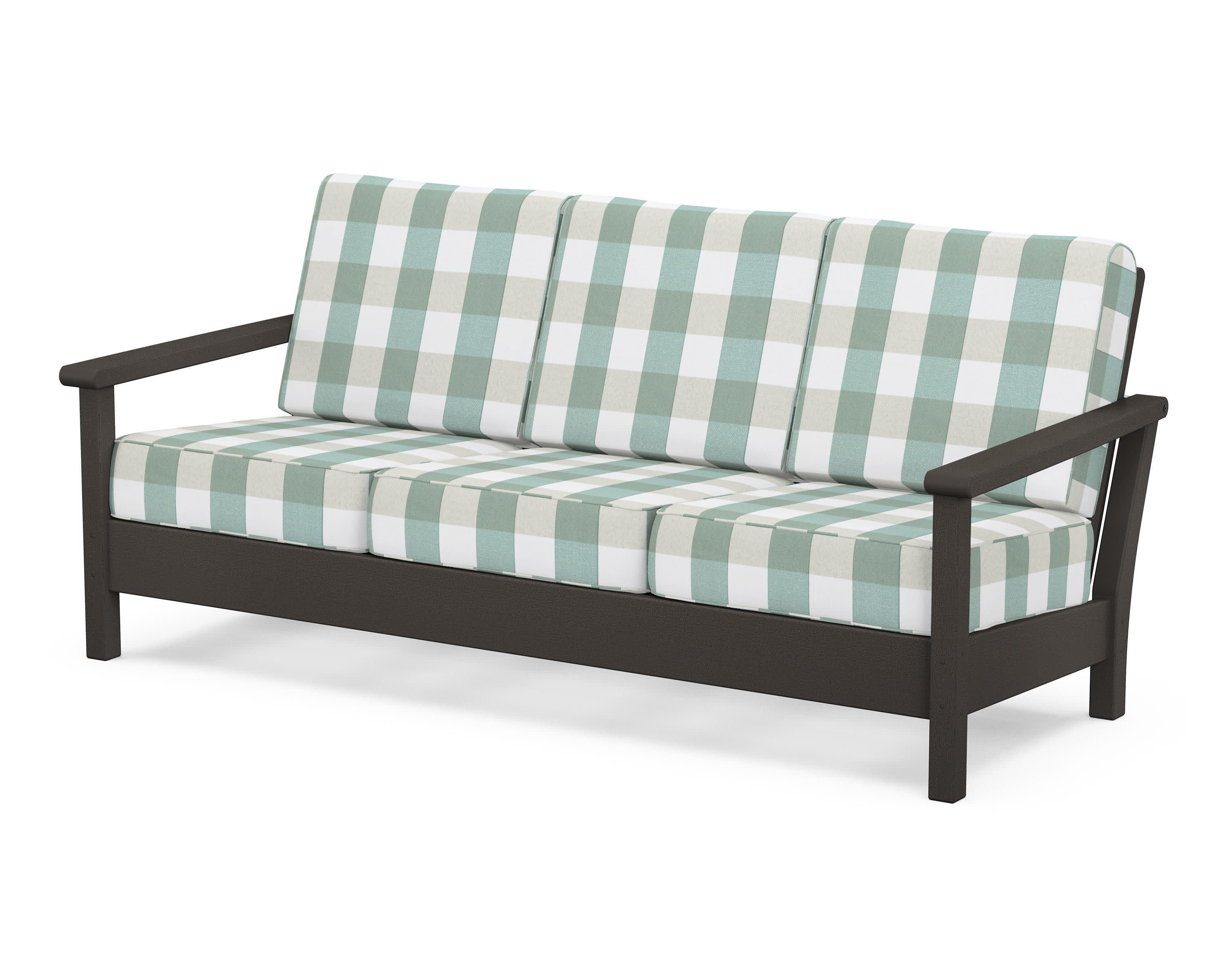 Harbour Deep Seating Sofa in Vintage Coffee / Buffalo Plaid Glacier Spa