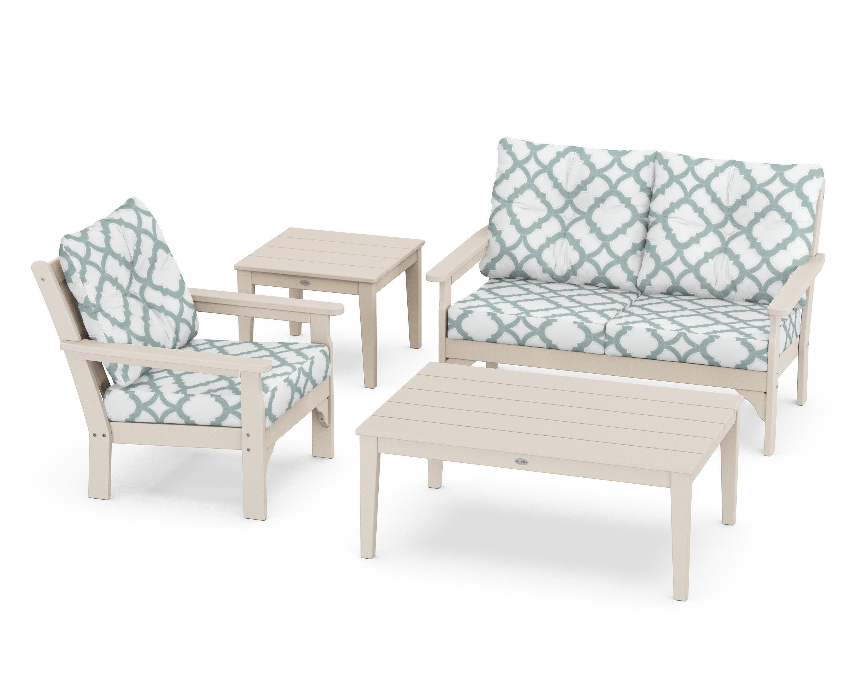 Vineyard 4-Piece Deep Seating Set in Sand / Trellis Glacier Spa