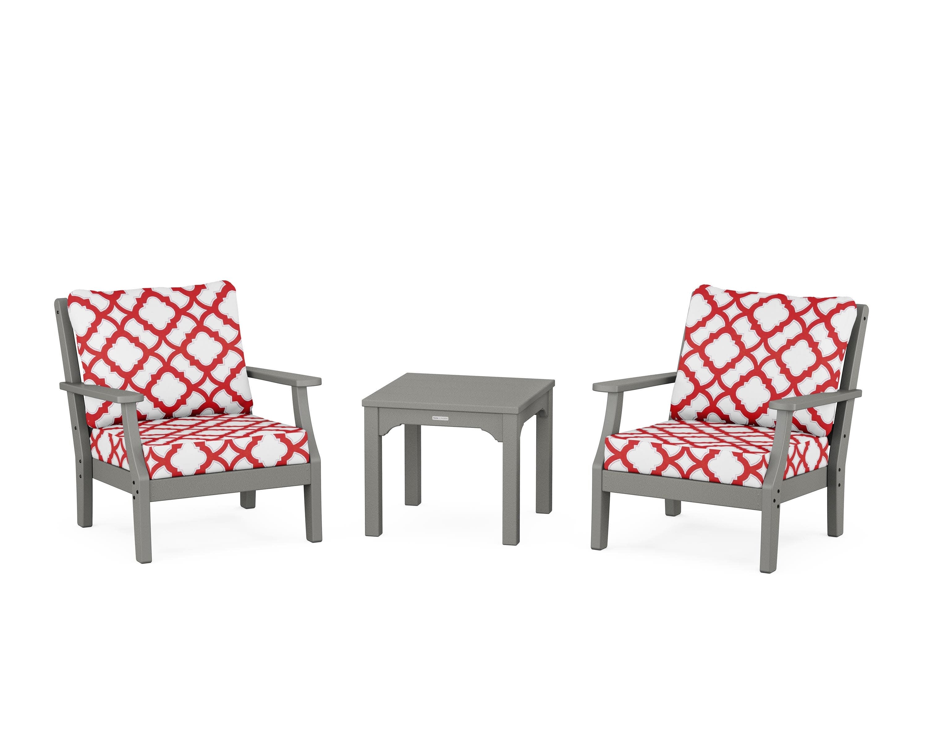 Chinoiserie 3-Piece Deep Seating Set in Slate Grey / Trellis Crimson