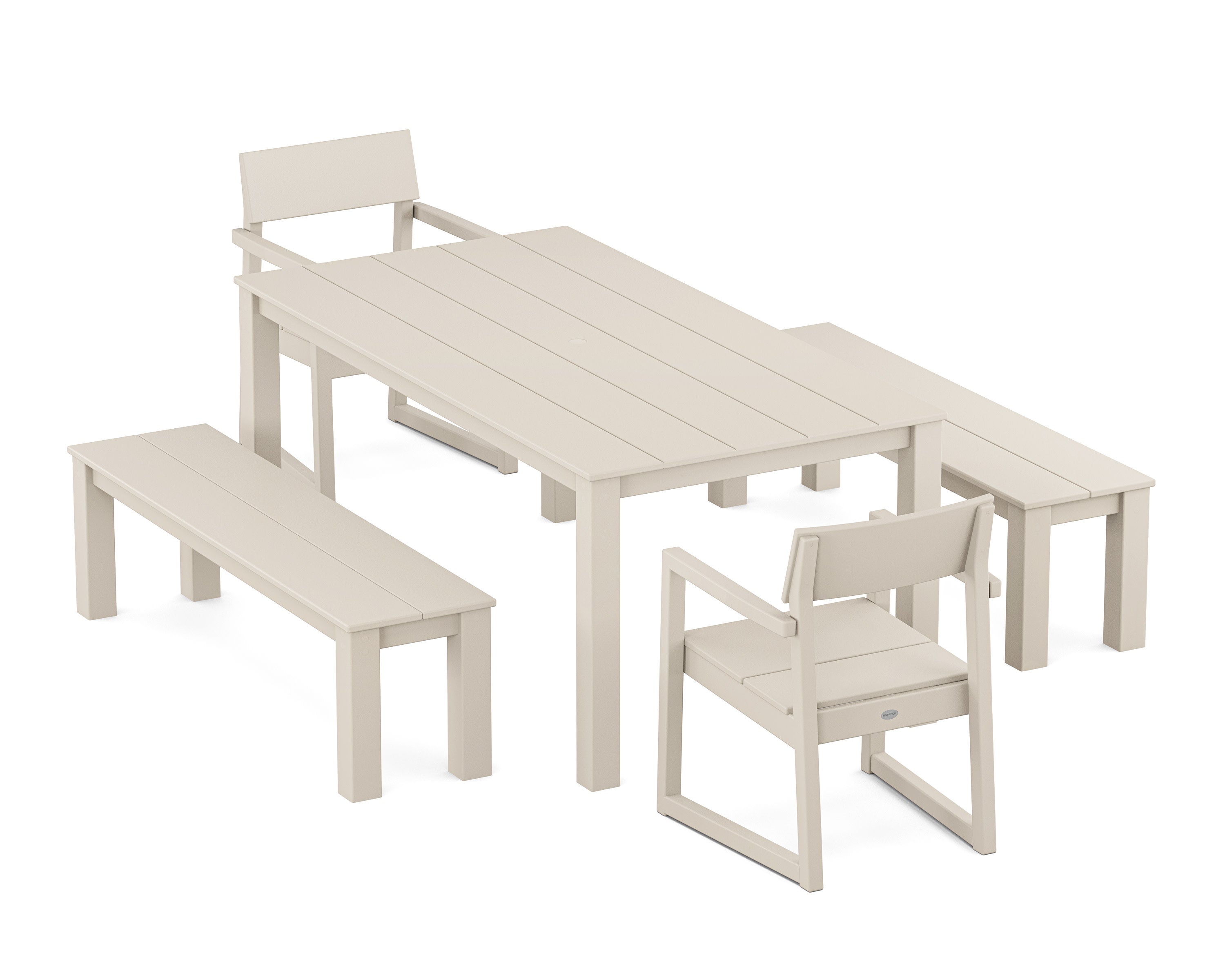 EDGE 5-Piece Parsons Dining Set with Benches in Sand