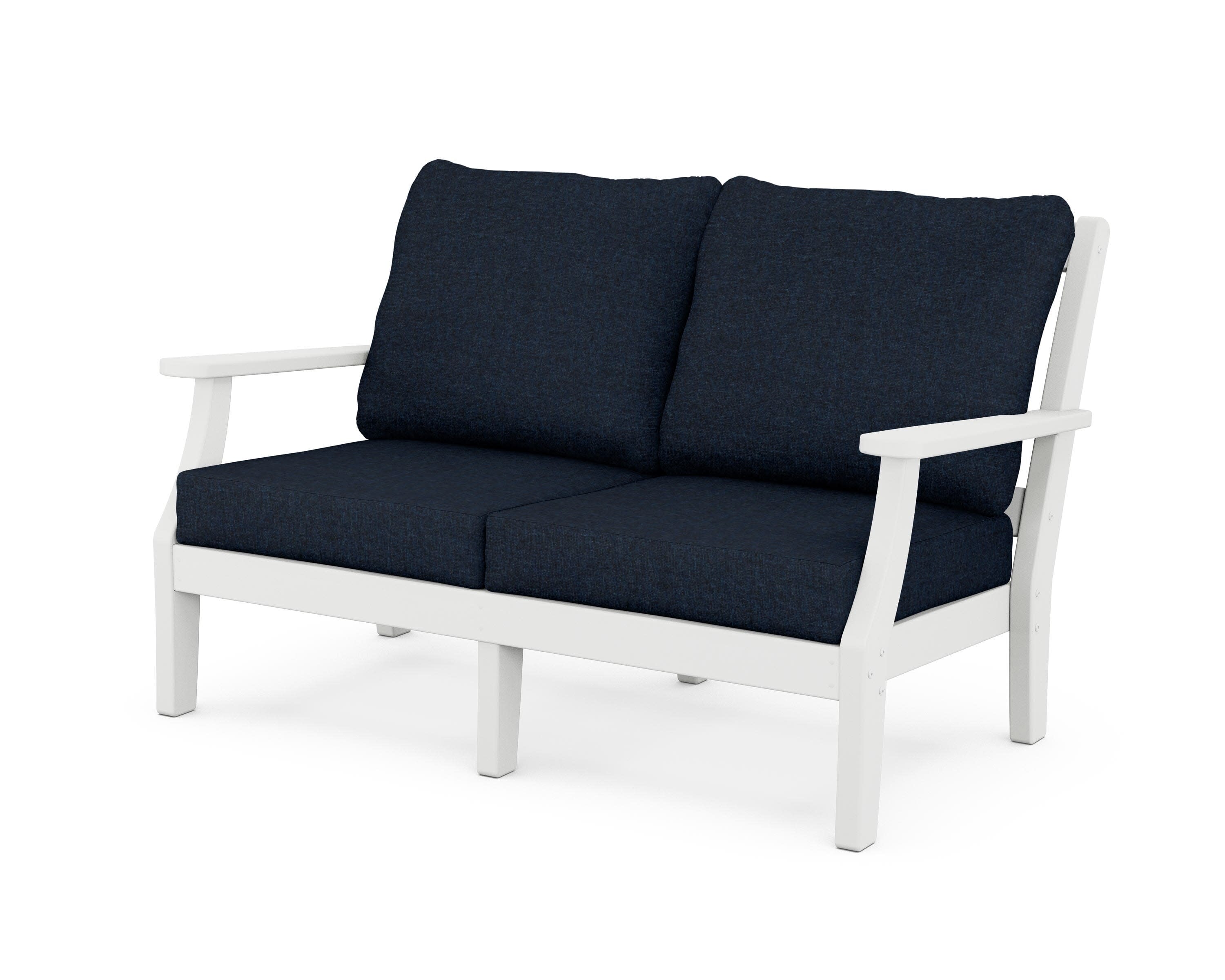 Chinoiserie Deep Seating Loveseat in White / Marine Indigo
